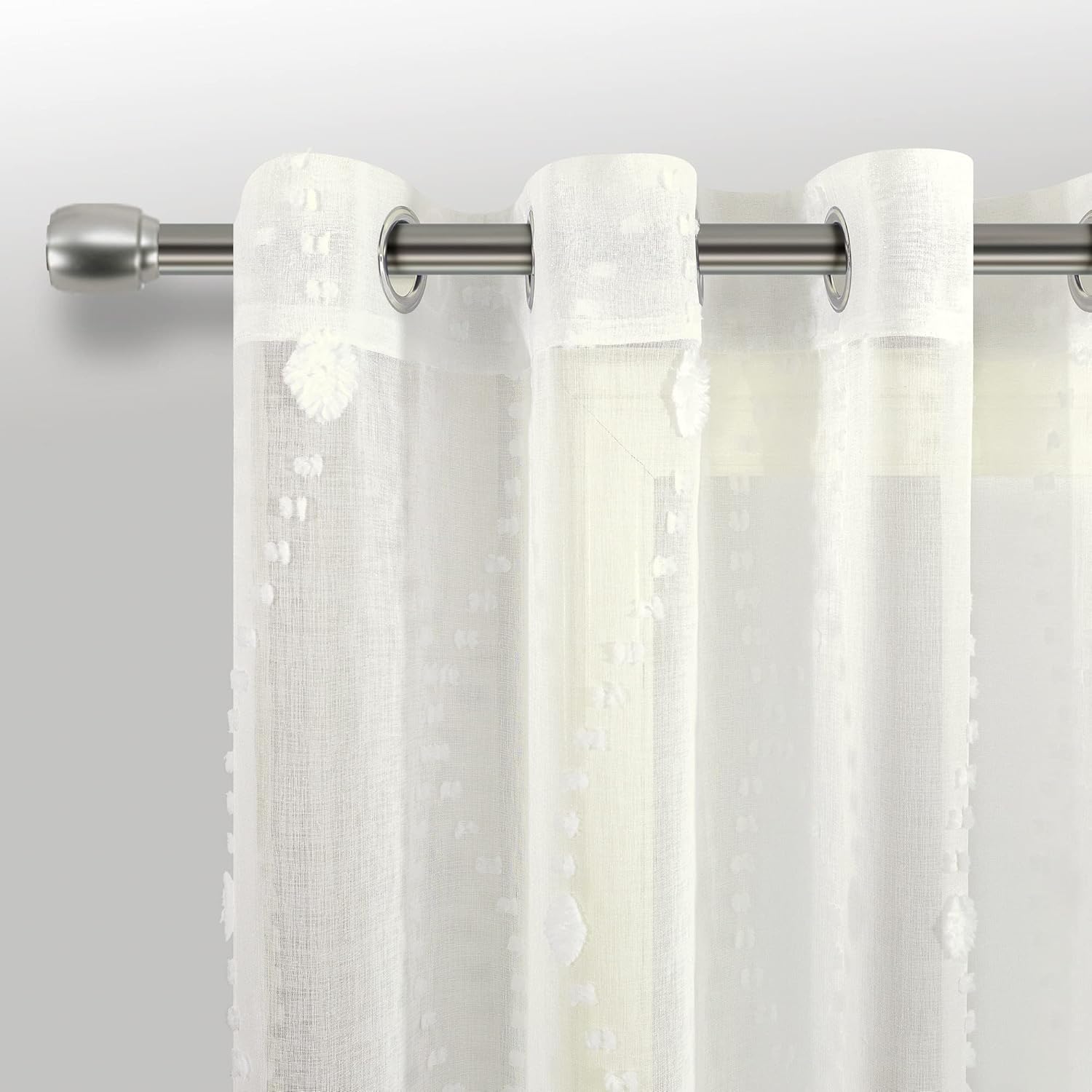 KOUFALL Juego de 2 paneles de 108 pulgadas de largo, con diseño de pompones, cortinas transparentes para ventana de sala de estar y dormitorio,