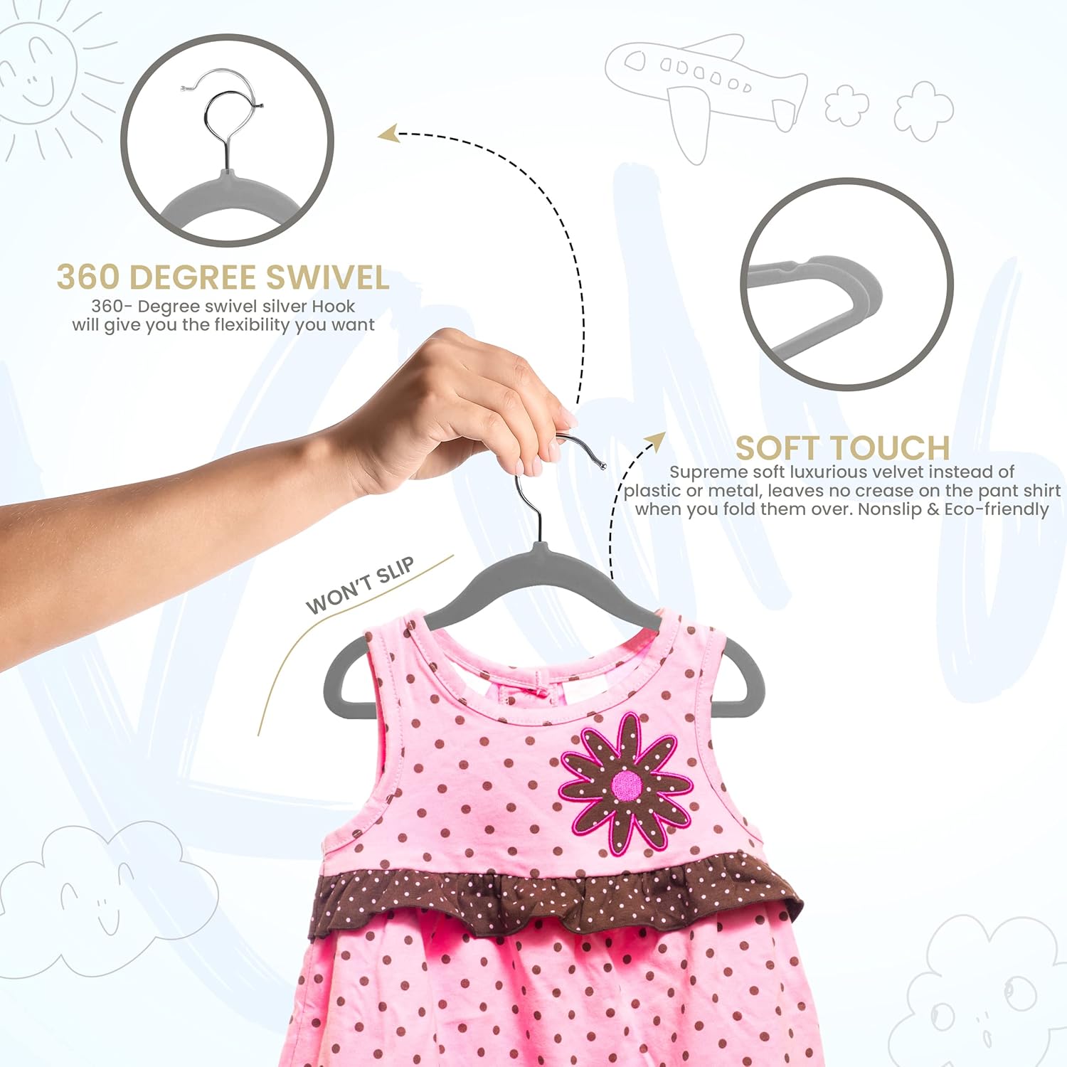 Utopia Home Perchas de terciopelo para niños (paquete de 30)  Perchas duraderas de 11 pulgadas para bebé para armario  Perchas perfectas para niños