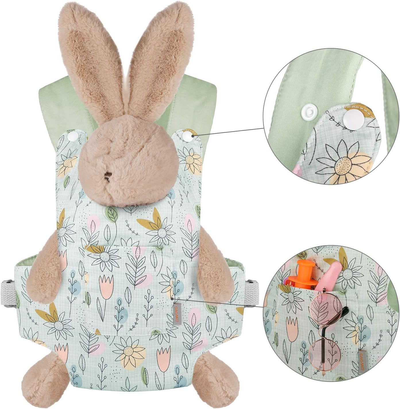 GAGAKU Portabebés de muñeca portador de muñeca accesorio de peluche con correas ajustables para niños – Verde (girasol)