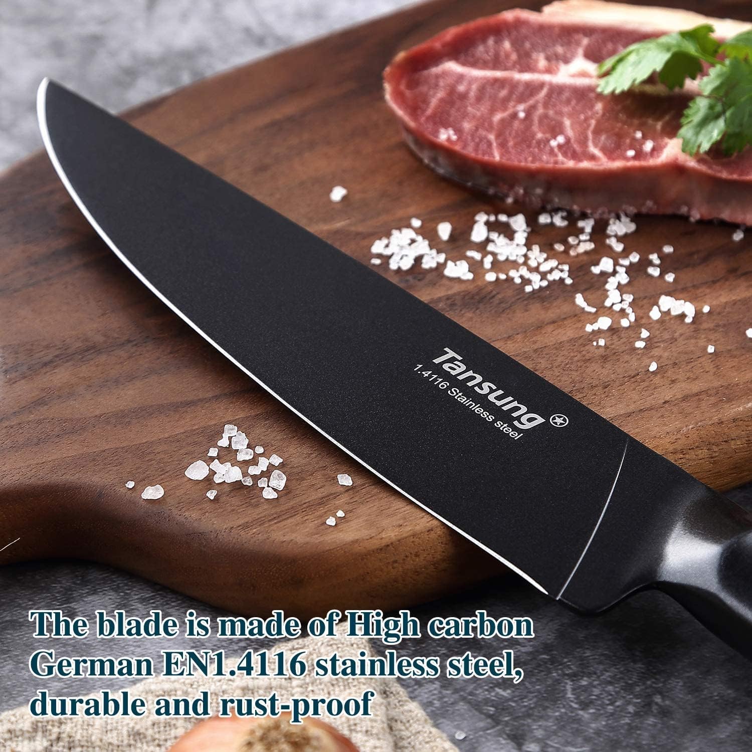 TANSUNG Cuchillo de chef, cuchillo de cocina profesional de 8 pulgadas, cuchillo de cocina de corte ultraafilado con hoja antiadherente de acero