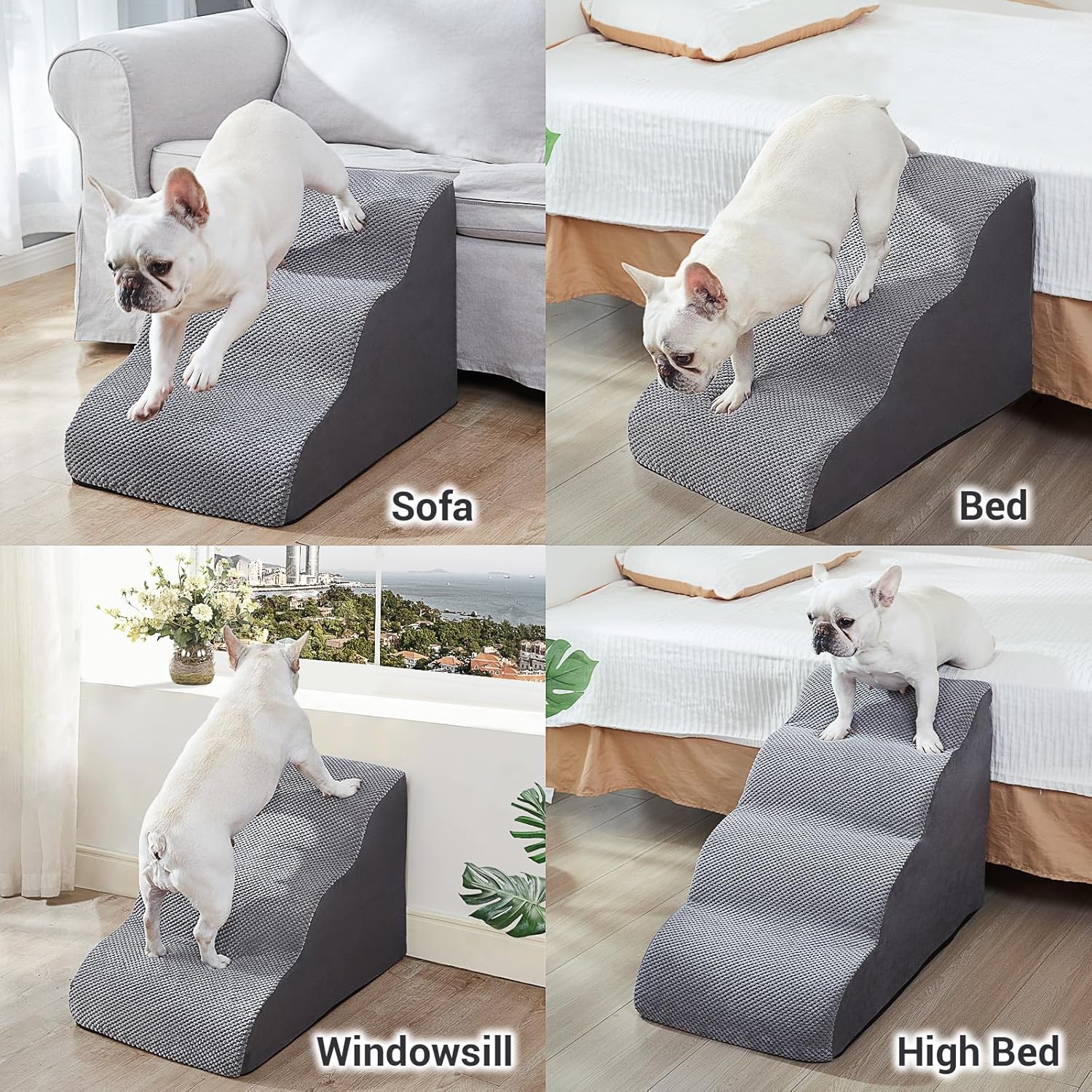 Ryoizen Rampas para escaleras para perros pequeñosmedianos hasta camas y sofás de hasta 18 pulgadas, escalón para mascotas con parte inferior