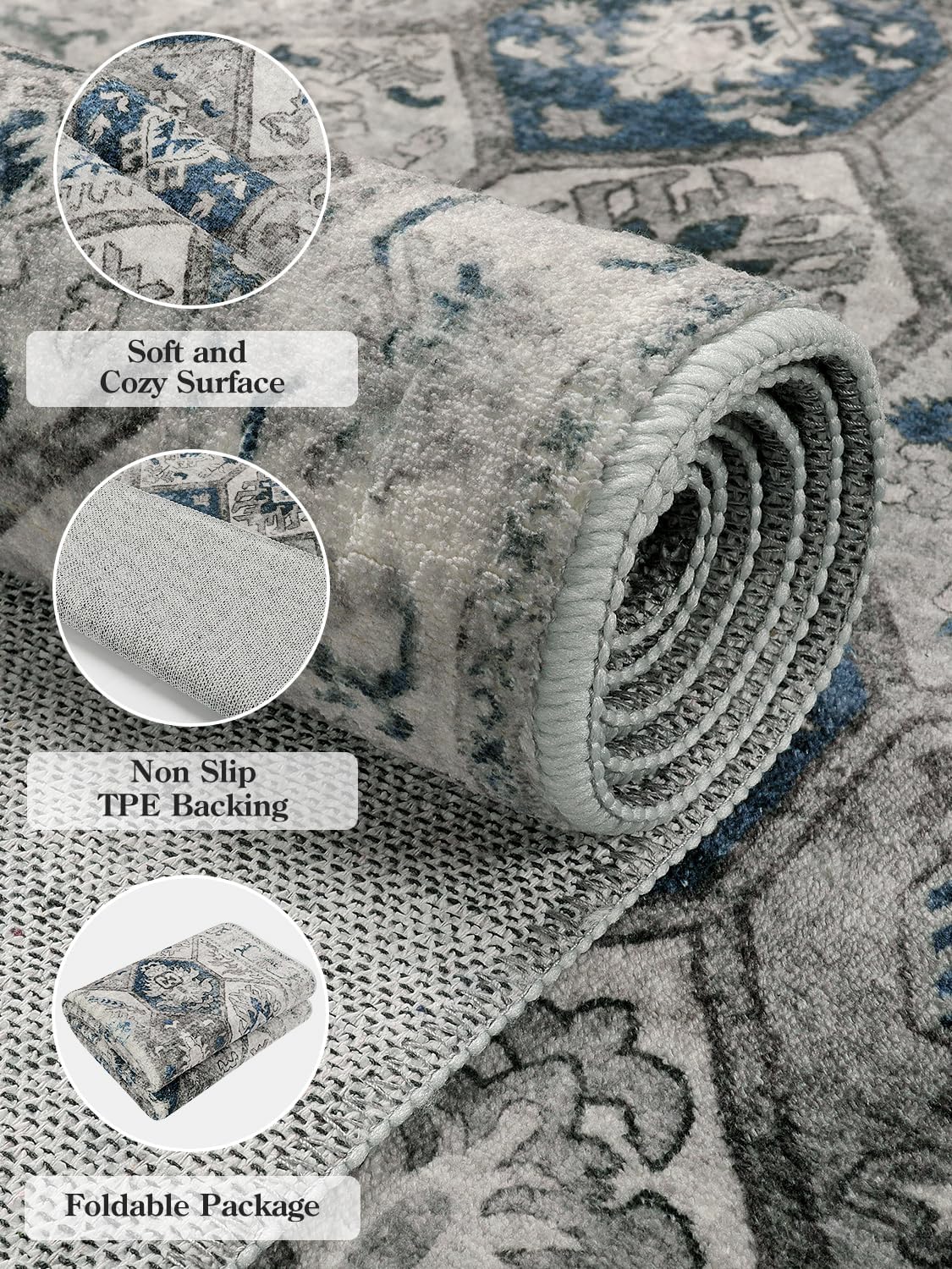 Lahome Round Rugs – Alfombra circular lavable de 6 pies para sala de estar, alfombra de dormitorio, alfombra de dormitorio, enrejado marroquí de