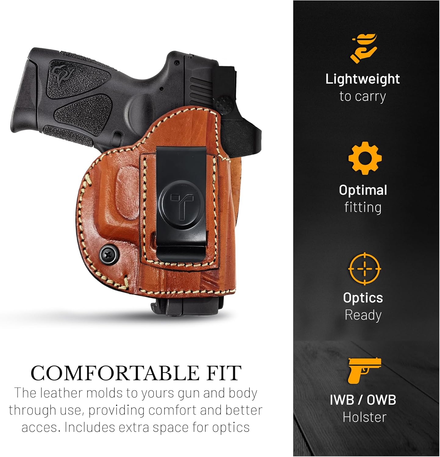 Funda de cuero IWB para pistolas óptica lista. Funda de cuero para pistola Glock 26 27, Taurus G2C G3C, escudo de 0.354 in con láser CT. Funda de
