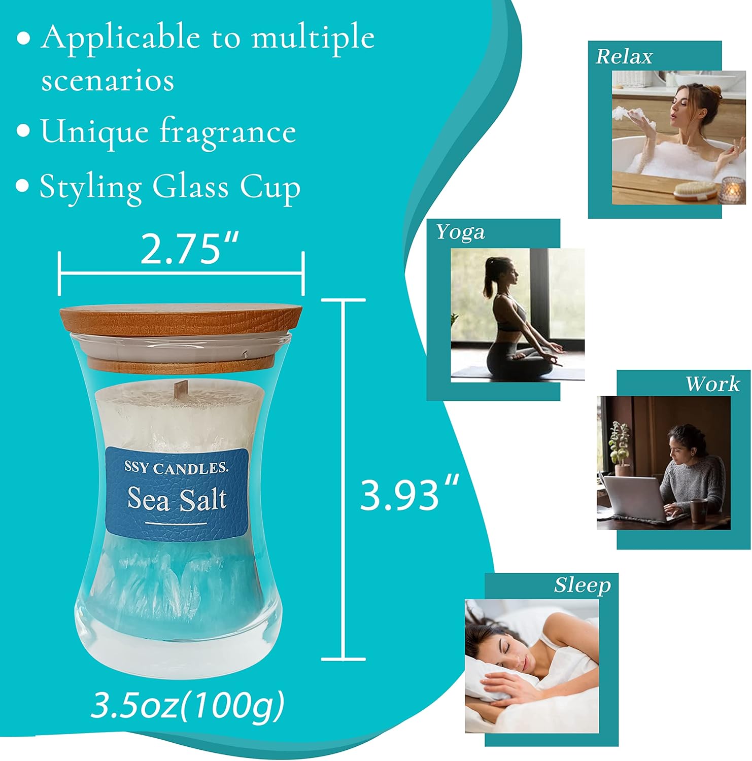 Velas de aromaterapia con aroma a sal marina para el hogar, vela de cera de soja natural y aceites esenciales, velas en tarro escente, regalos para