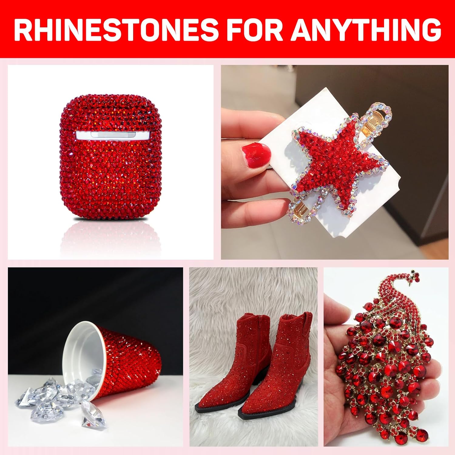 11000 diamantes de imitación rojos con pegamento b7000 para manualidades, ropa, uñas, manualidades, zapatos, vasos, camiseta, piedras de rinestones