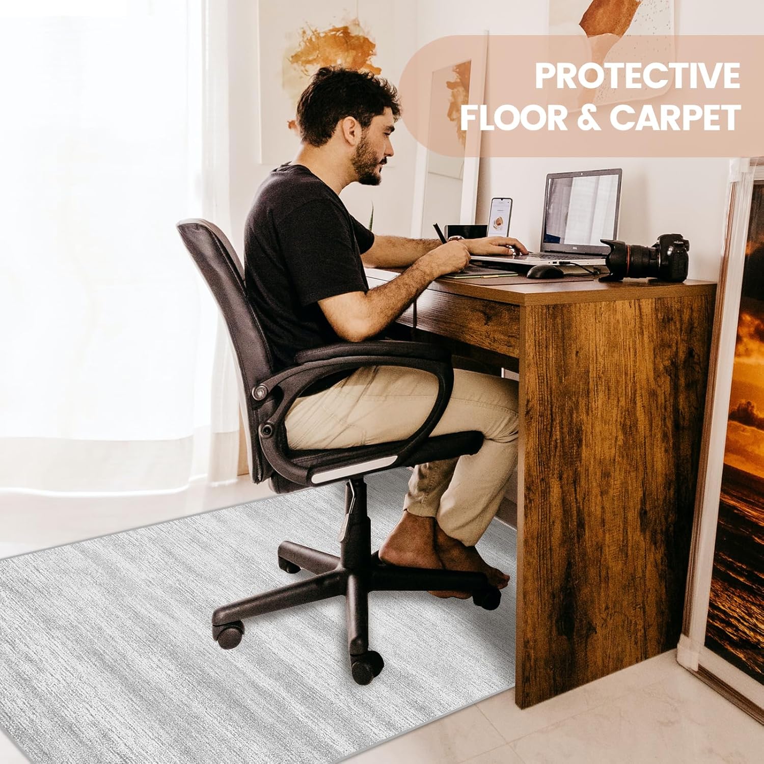 Tapete para silla de oficina para alfombra y suelo de madera dura, 2.62 libras antideslizante Hi-Q tapete para silla de escritorio para suelos de