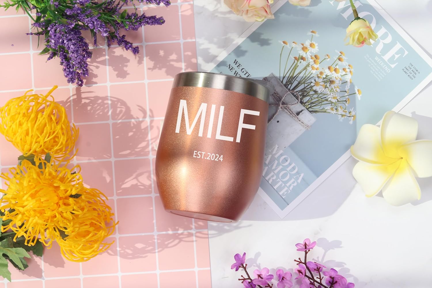 Regalos para nueva mamá, vaso de vino MILF Est 2024, divertida idea de regalo para mamá primeriza, cumpleaños, día de la madre, regalos de Navidad