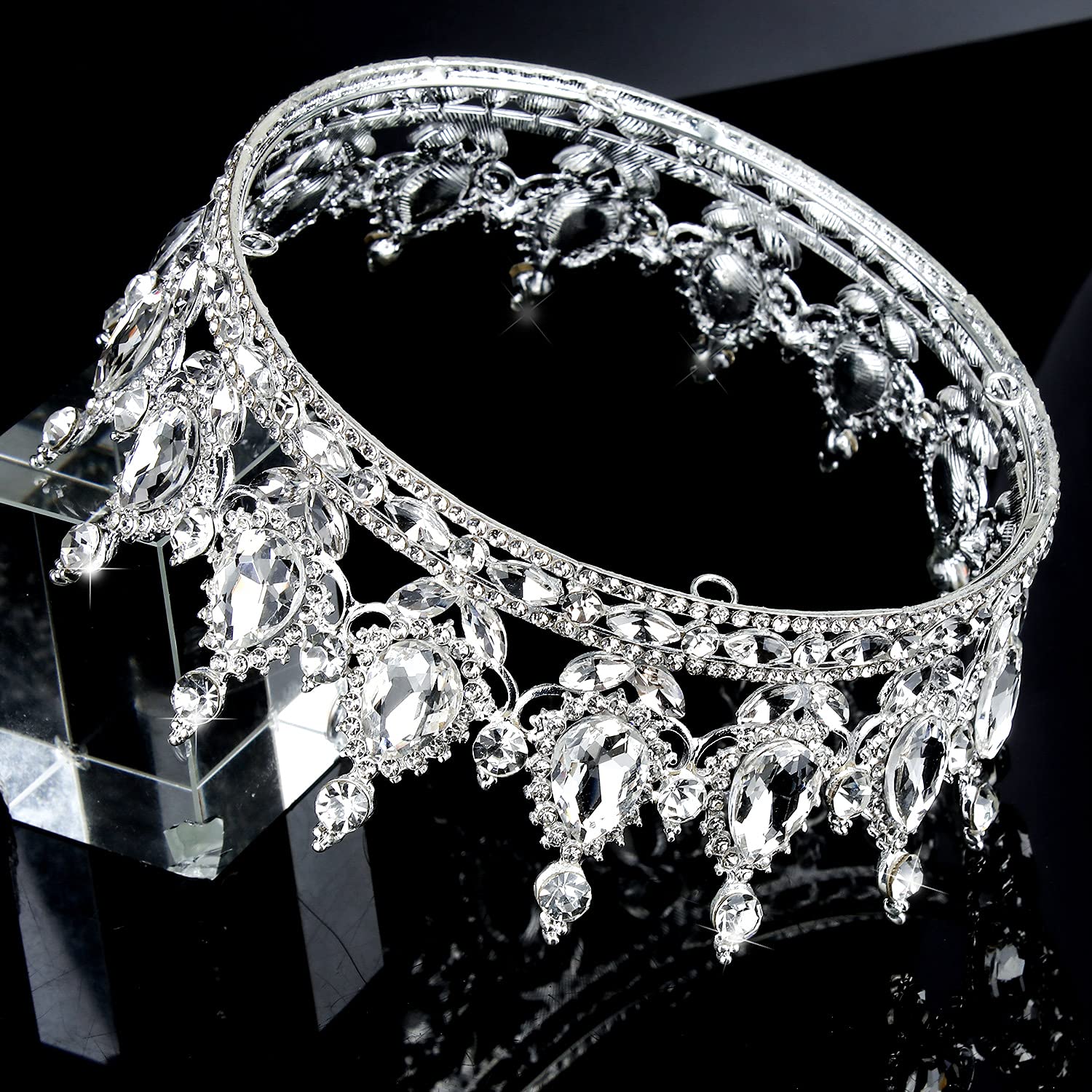 COCIDE Corona plateada para mujer, tiara de boda de cristal y coronas para niñas, diadema de diamantes de imitación, accesorios para el cabello de