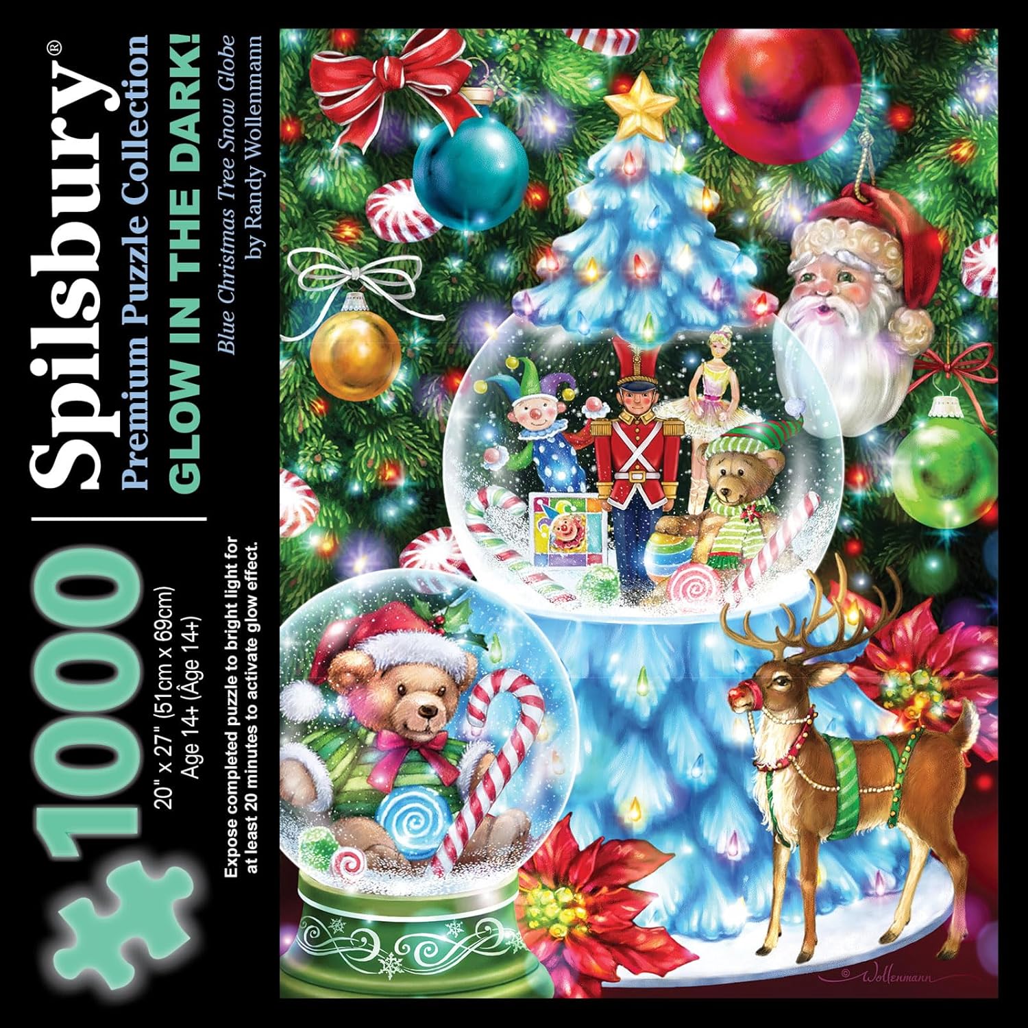 Bits and Pieces – Rompecabezas de 1000 piezas para adultos – 20 x 27 pulgadas – Globo de nieve azul de árbol de Navidad – 1000 piezas Holiday Glow