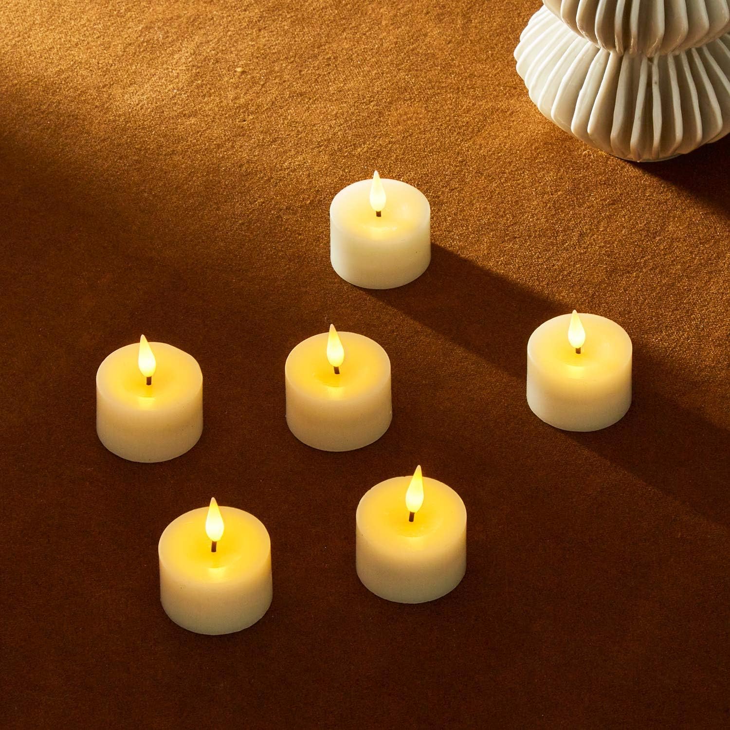 LampLust Velas de té sin llama con control remoto, 6 unidades, cera de marfil, llama parpadeante realista LED, funciona con pilas, control remoto y