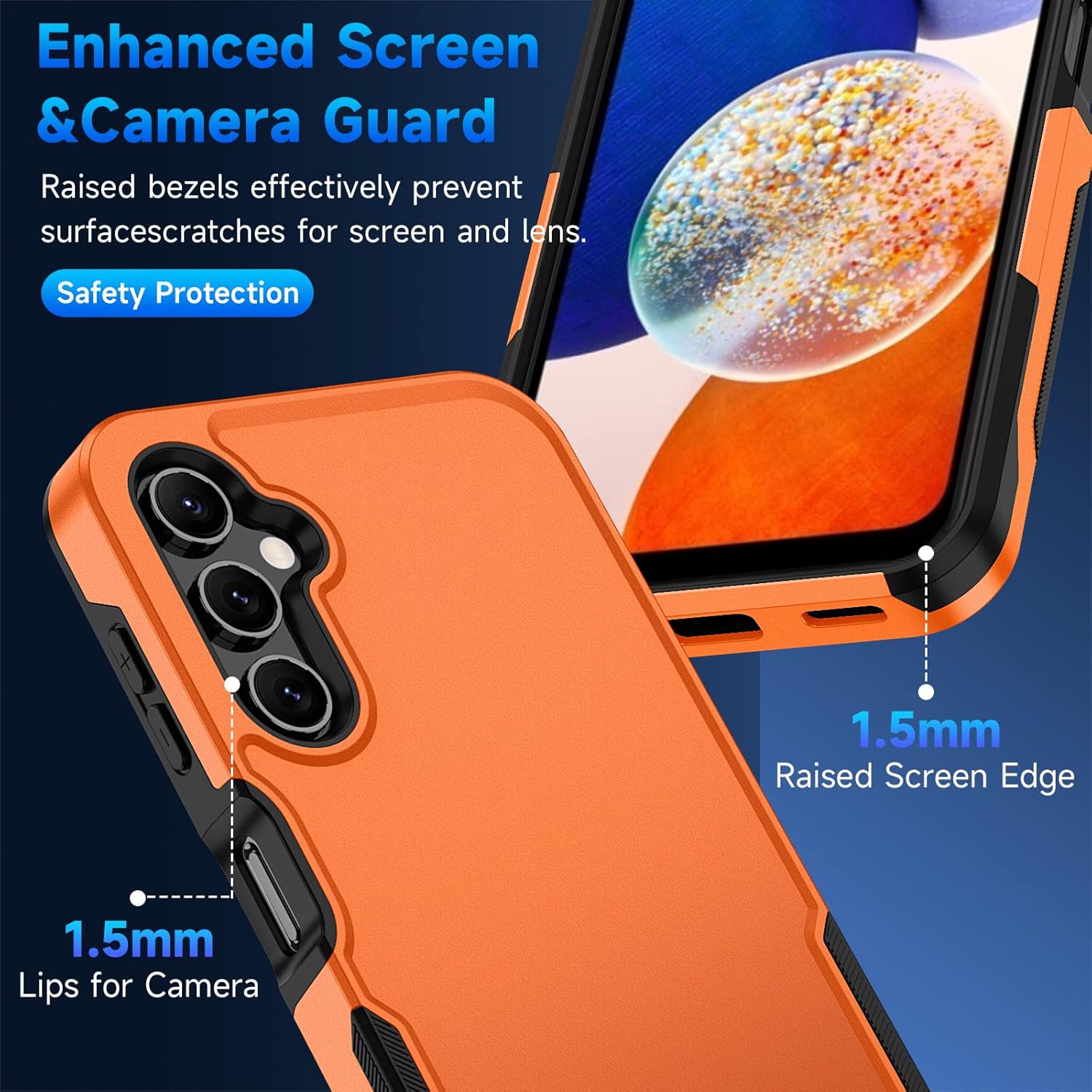 SunRemex Funda 3 en 1 para Samsung Galaxy A14 5G con protector de pantalla HD, funda para Samsung A14 5G de doble capa resistente a prueba de golpes