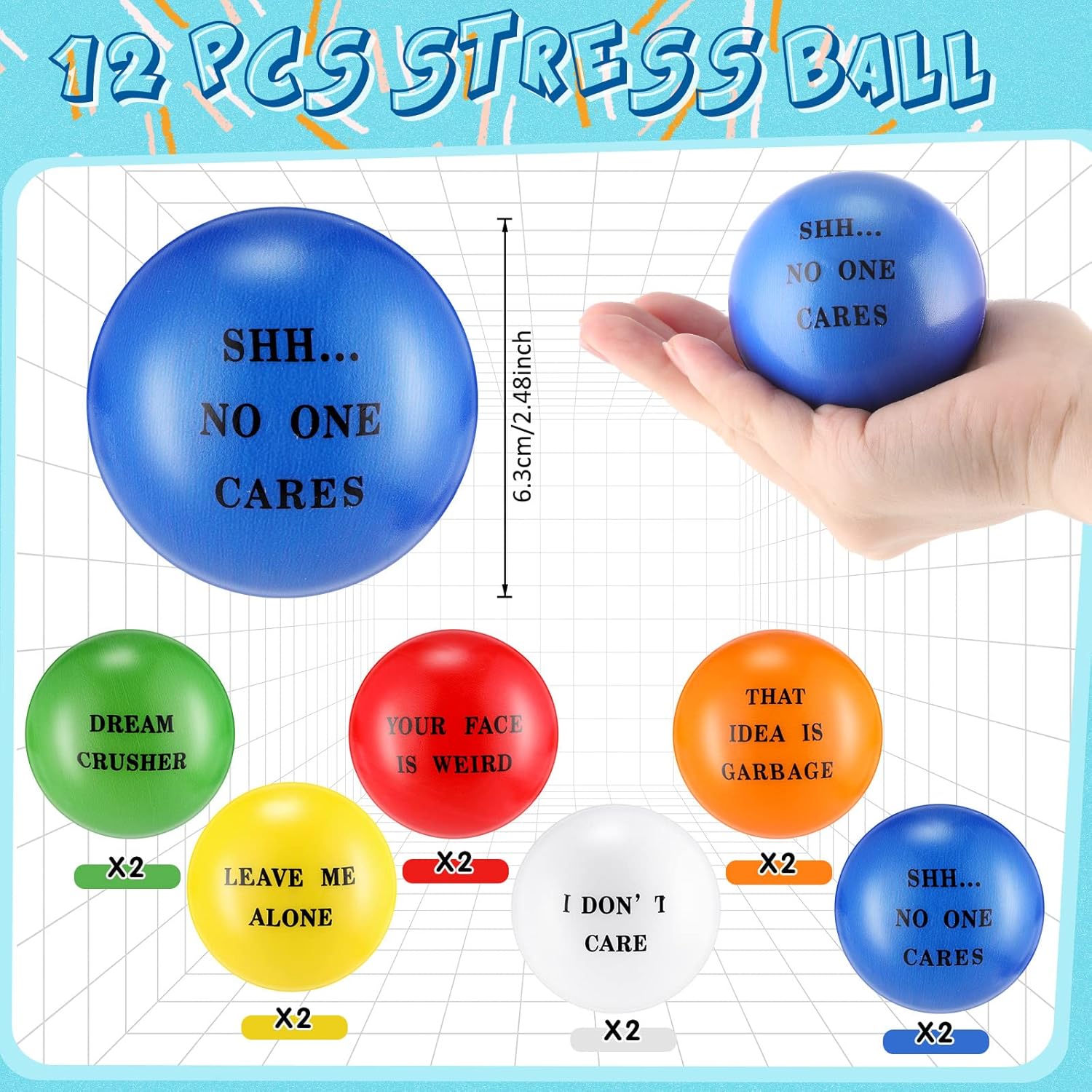 12 unidades de regalos de agradecimiento a los empleados de 2.5 pulgadas, bolas motivacionales para aliviar el estrés para adultos y niños, regalo
