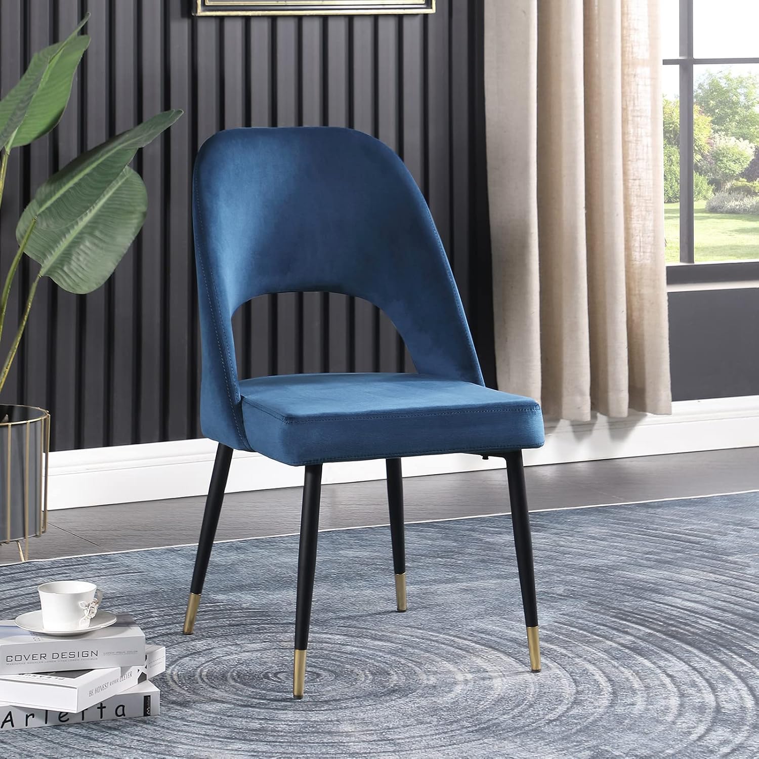 WOKER FURNITURE Sillas de comedor, patas negras con punta dorada, juego de 2 sillas modernas de terciopelo con respaldo sólido, patas de metal,