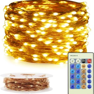 ER CHEN Cadena de luces LED regulables, enchufable de 66 pies, 200 LED, impermeable, color blanco cálido, con control remoto, luces decorativas de ER CHEN Cadena de luces LED regulables, enchufable de 66 pies, 200 LED, impermeable, color blanco cálido, con control remoto, luces decorativas de