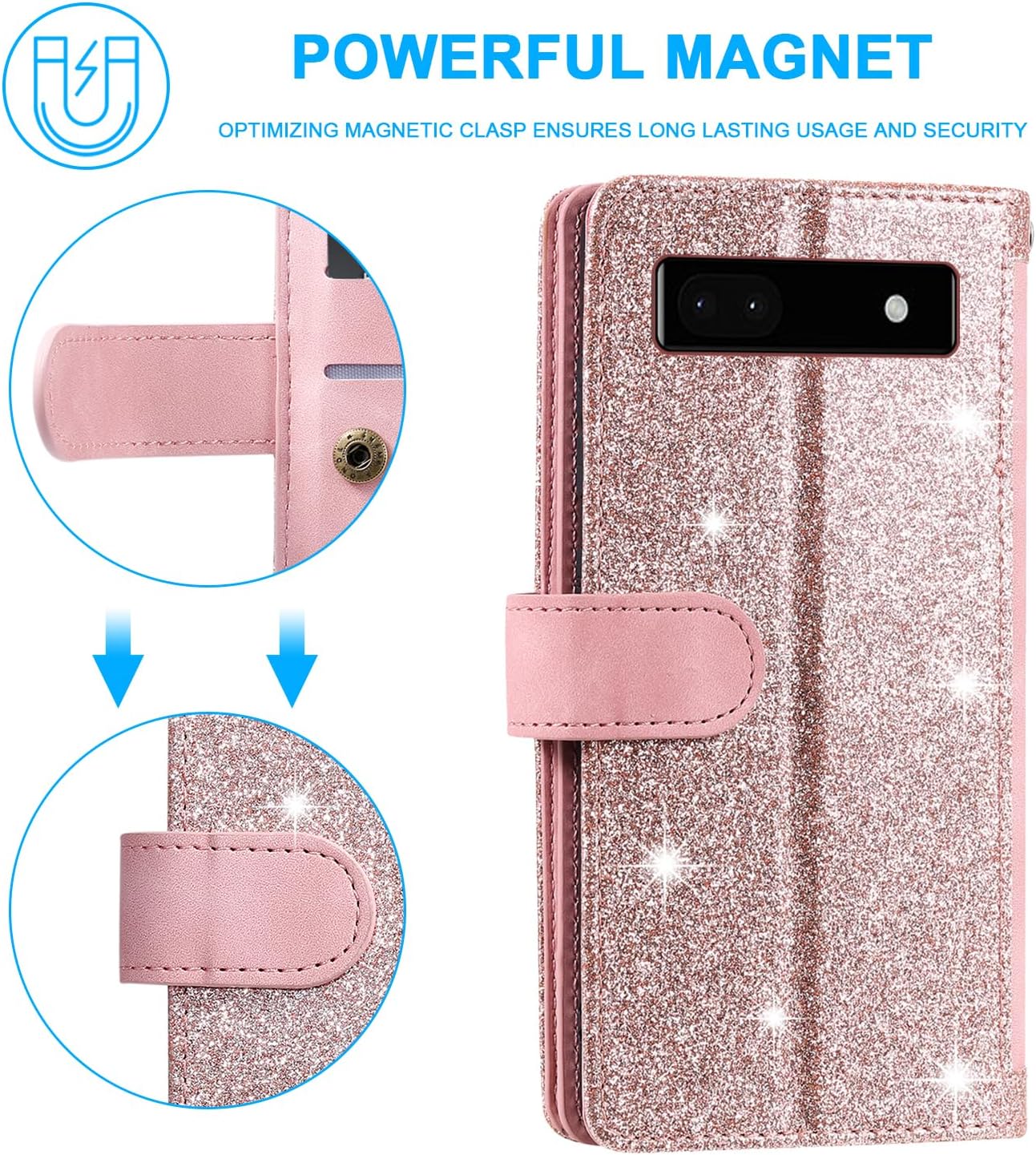 Furiet Funda tipo cartera para Google Pixel 6A 5G 2022, estilo retro, mate, 9 ranuras para tarjetas, funda de bolsillo con cremallera, cierre