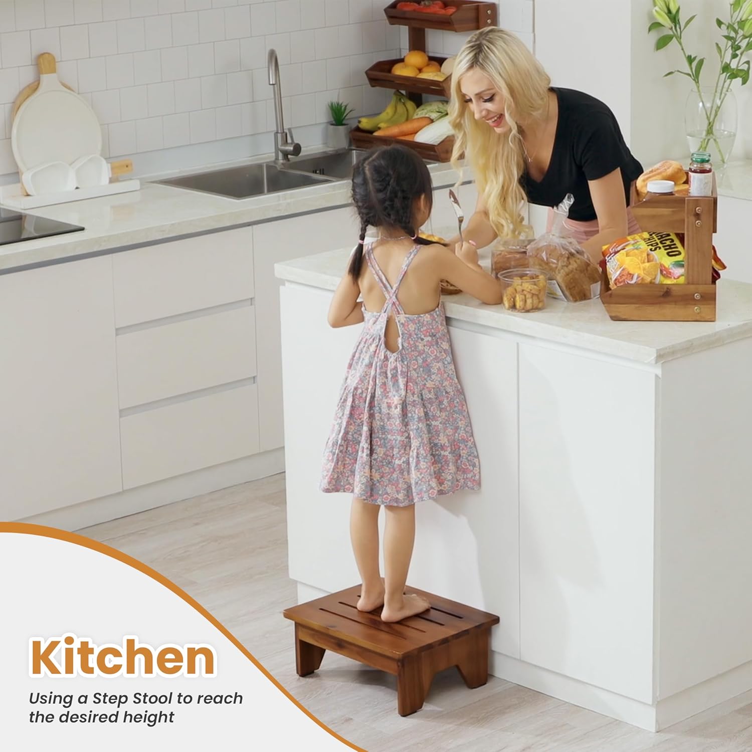Holana Taburete One Step para adultos de 6.5 pulgadas, taburetes de madera para camas altas, taburete de seguridad de 550 libras, ayuda de baño para