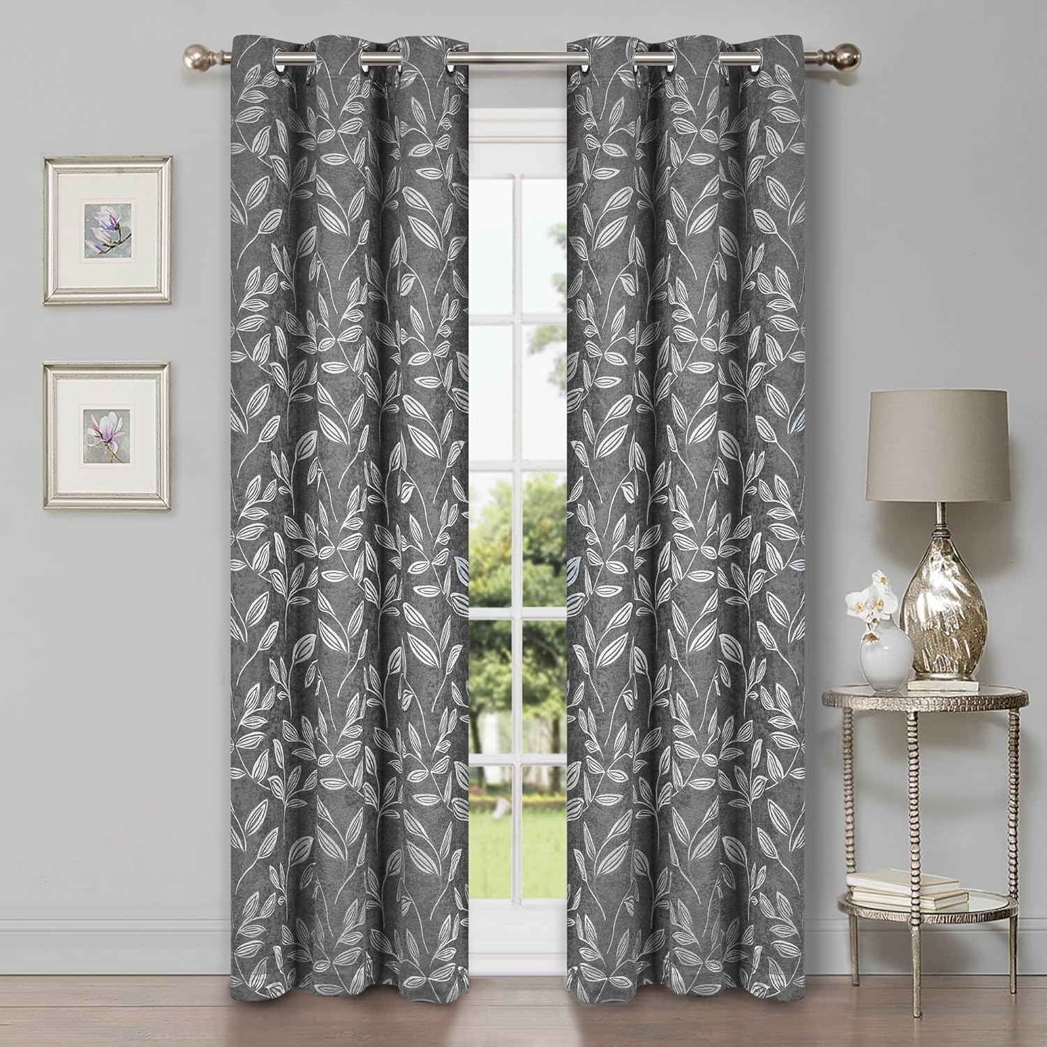 Superior Cortinas opacas, oscurecimiento de la habitación para dormitorio, bloqueo solar, térmicas, cortinas bohemias modernas, colección de hojas,