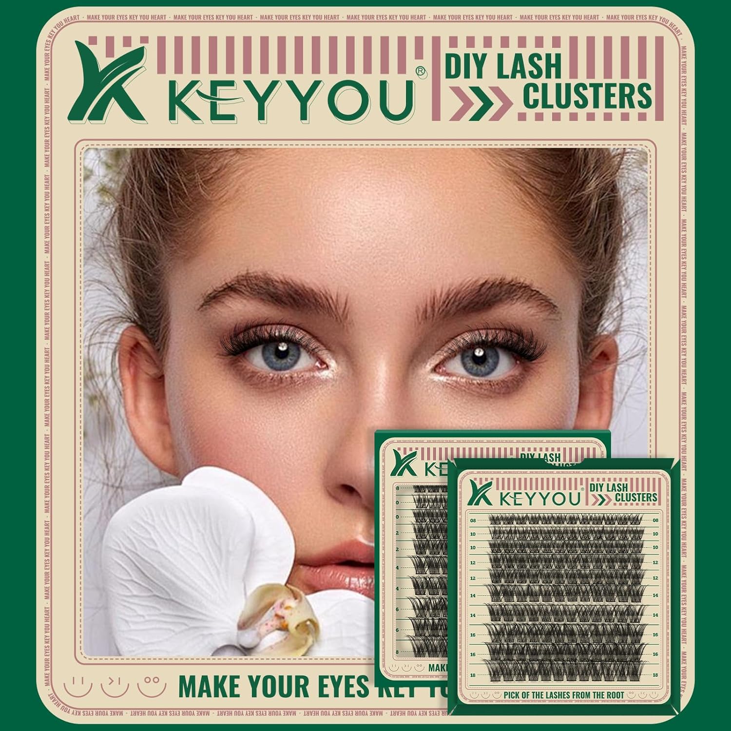 Kit de extensión de pestañas para bricolaje, 120 racimos de pestañas, kit de extensión de pestañas KEYYOU D Curl 8-18 MIX, pestañas naturales suaves