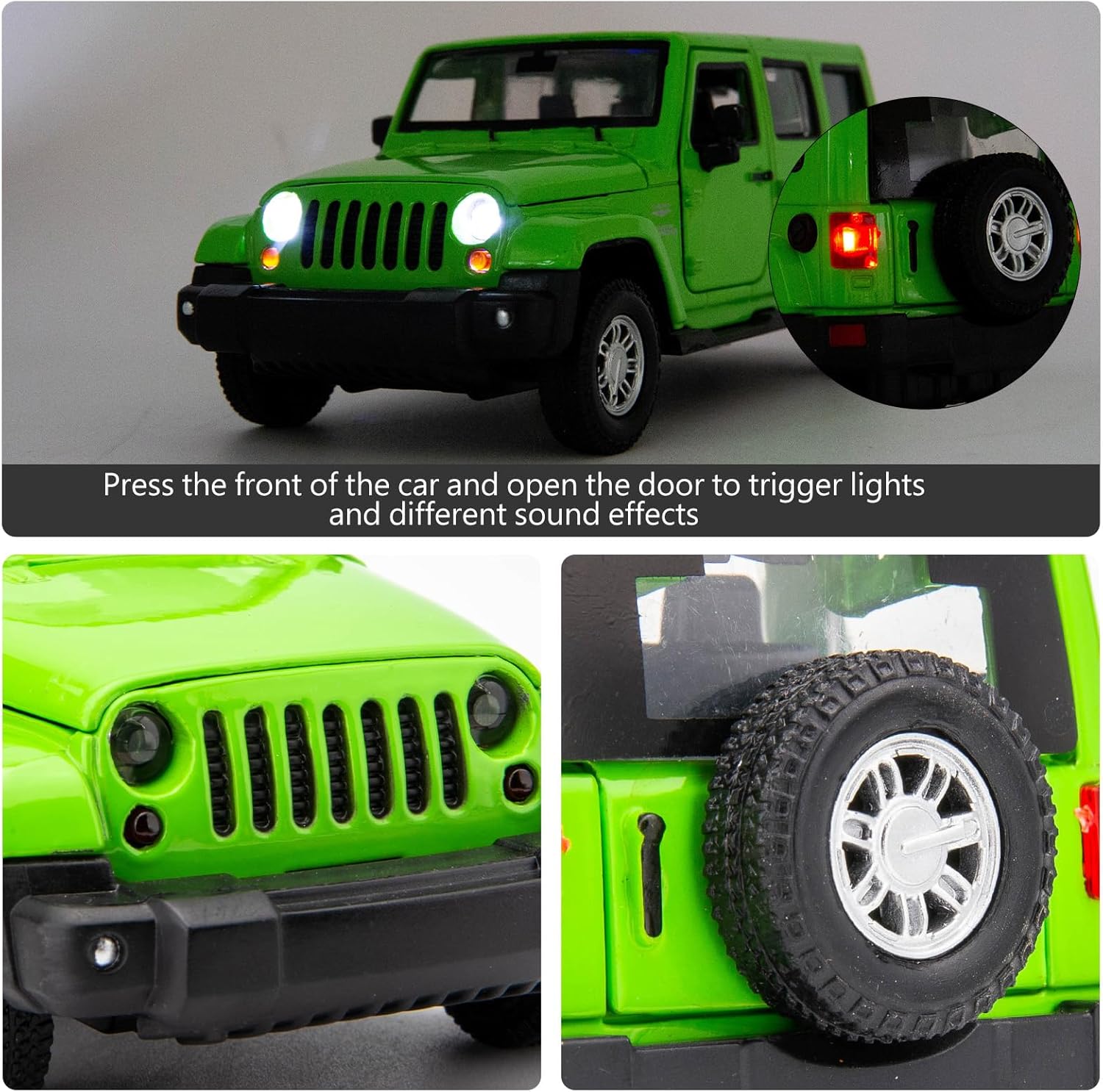 TGRCM-CZ Wrangler – Modelo de auto fundido a presión, auto de juguete de aleación a escala 132, juguetes con sonido y luz, adecuado para niñas y