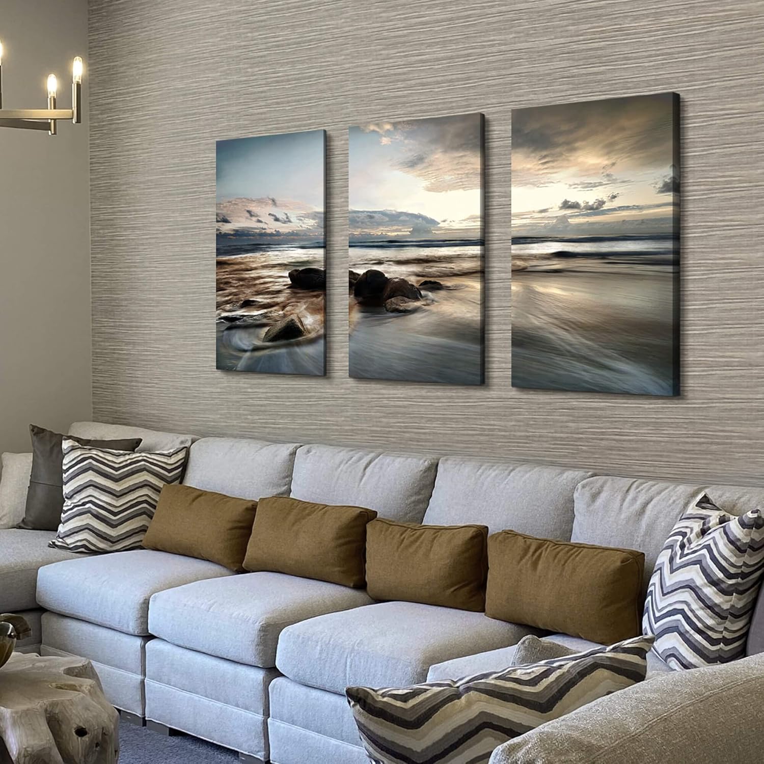 summer melody Arte de pared en lienzo para dormitorio, océano, sala de estar, paisaje marino, ilustraciones de olas rocosas, imagen relajante puesta