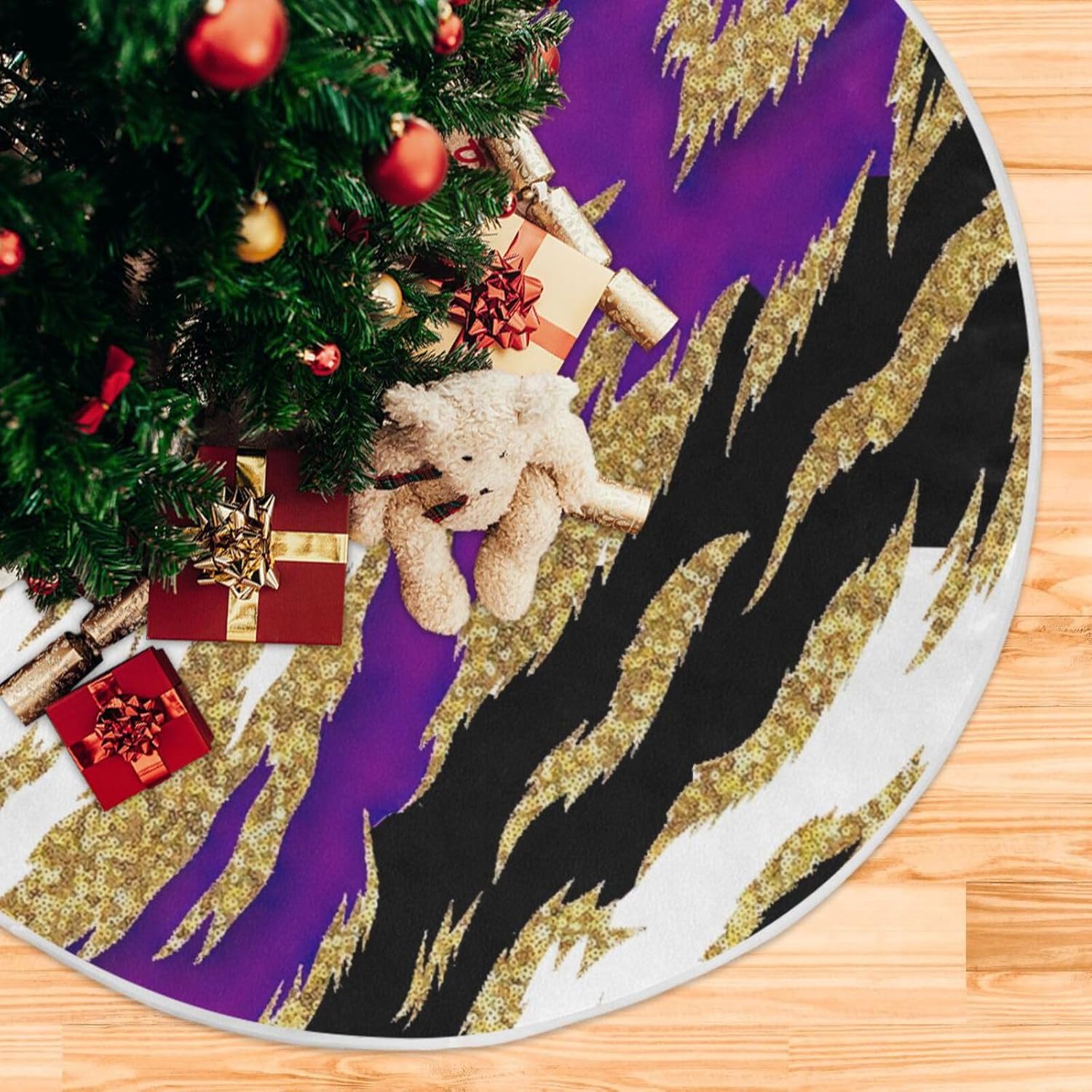 Animal Print Leopard Texture Trees Skirts, Tree Skirt Soft, 35.4 in Tree Skirt Decorations, Fall Xmas Tree Decor