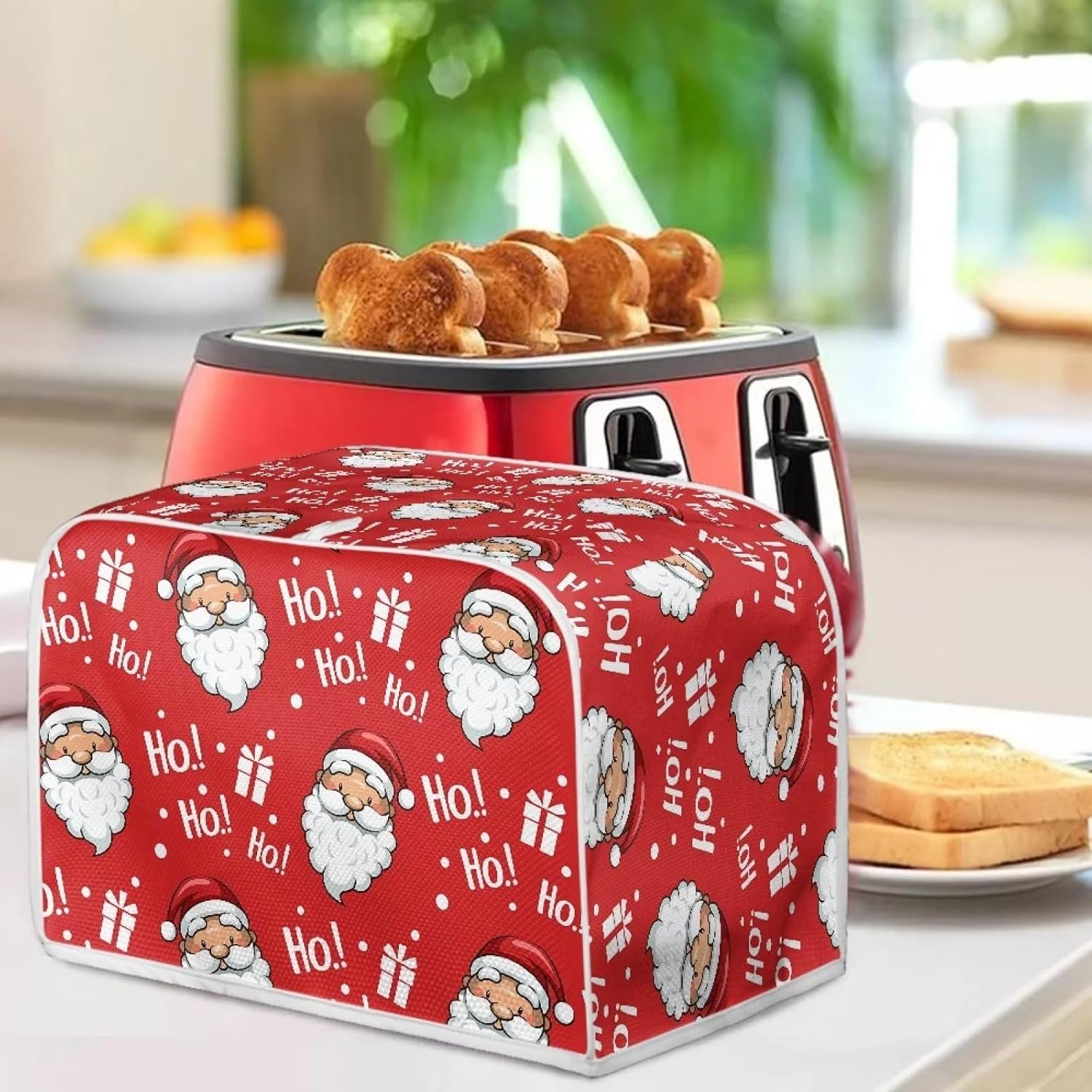 Cubierta acolchada para tostadora de Papá Noel de Navidad, cubierta acolchada para tostadora de 4 rebanadas, cubierta para electrodomésticos