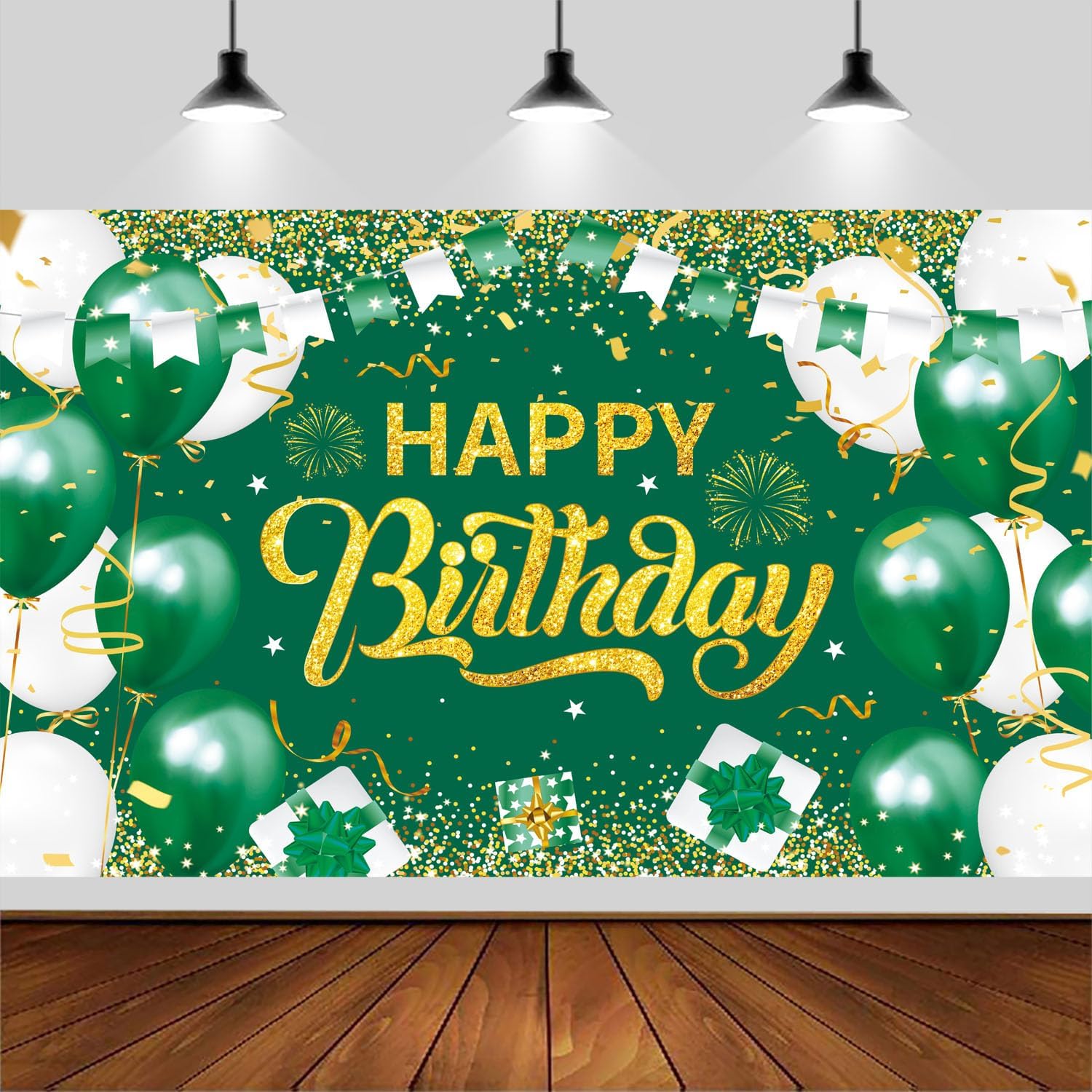 Fondo de feliz cumpleaños de 6 x 3.6 pies, pancarta de fondo de fotografía de feliz cumpleaños verde dorado para fiesta de cumpleaños para hombres y