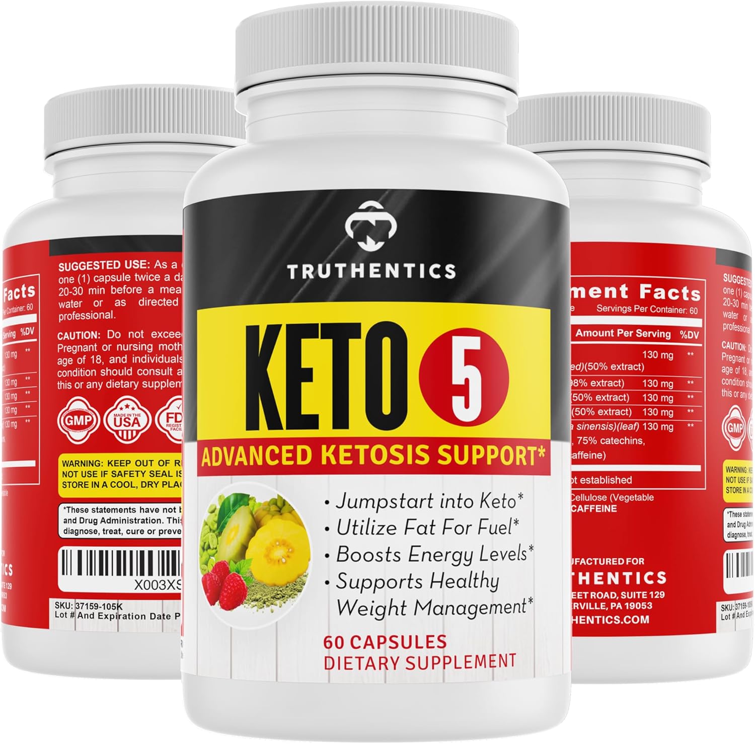 Keto 5 – Suplementos naturales de apoyo cetogénico – Promueve la cetosis para mujeres y hombres – Aumenta la energía, la concentración – Apoya la