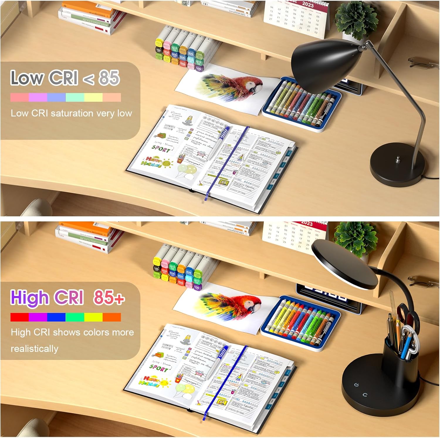 comzler Lámpara de escritorio pequeña, lámparas de escritorio LED con soporte para bolígrafo y teléfono, luz de escritorio negra para oficina en