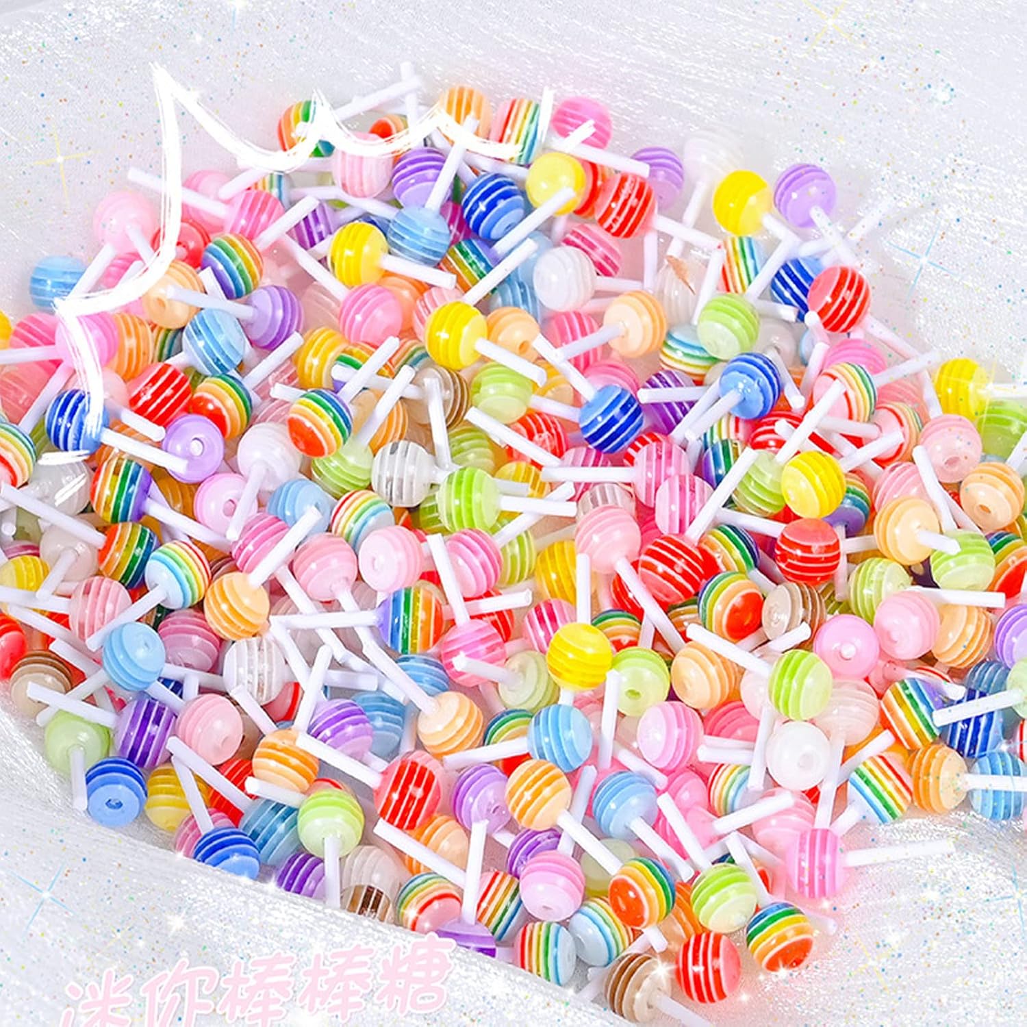 VIAILI SYMIE 50 dijes de resina de piruleta, cuentas de limo de caramelo, suministros de resina con parte trasera plana, suministros para hacer