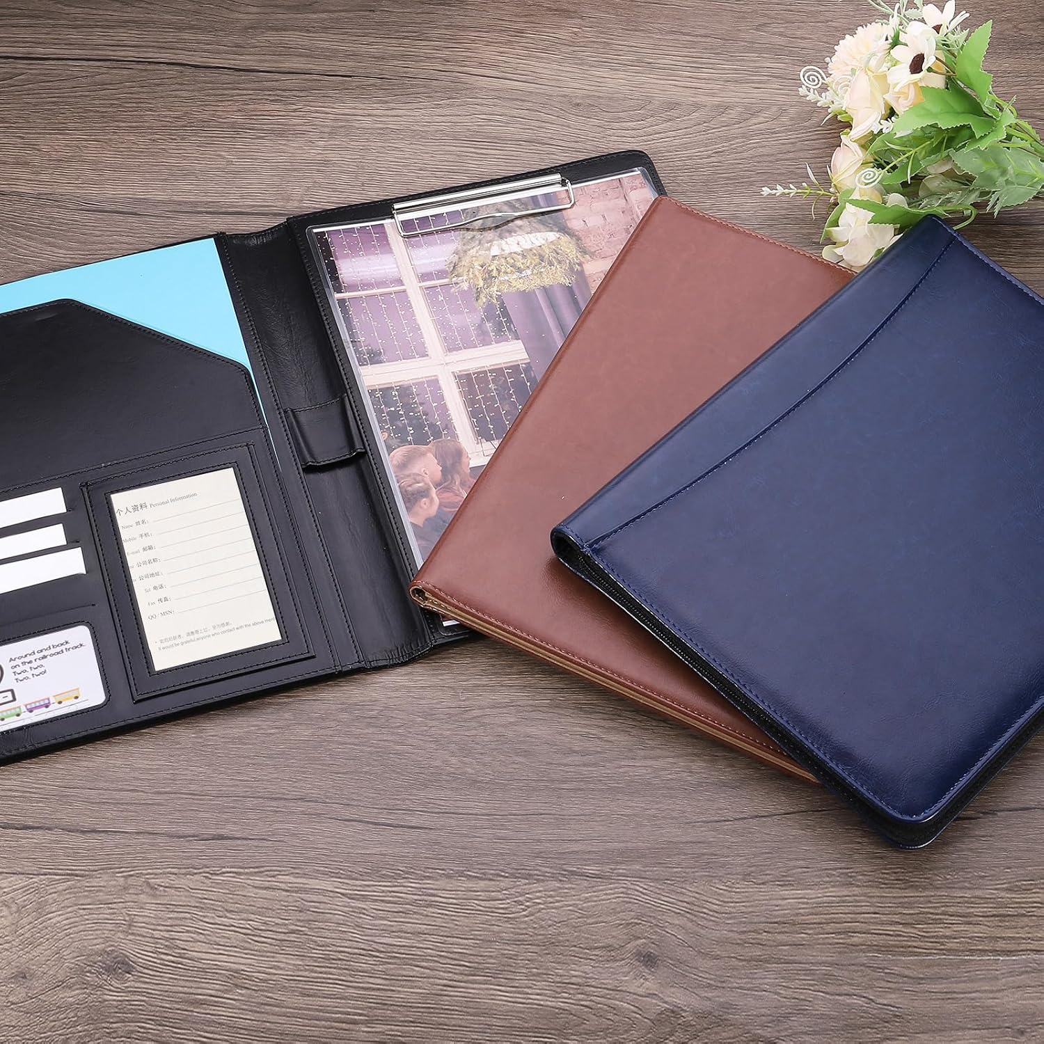 PATIKIL Cartera de negocios A5, organizador de piel sintética, carpeta de documentos legales con cremallera, carpeta profesional para portapapeles