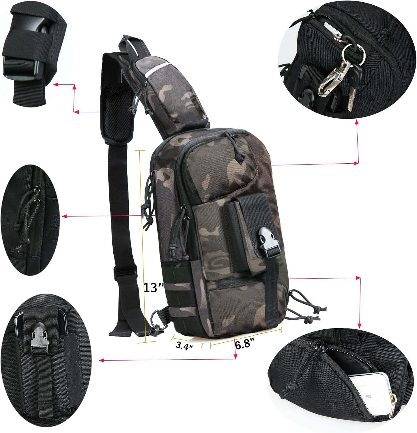 Sling Backpak – Bolsa táctica para pistola, bolsa de hombro, bandolera, mochila para transporte oculto