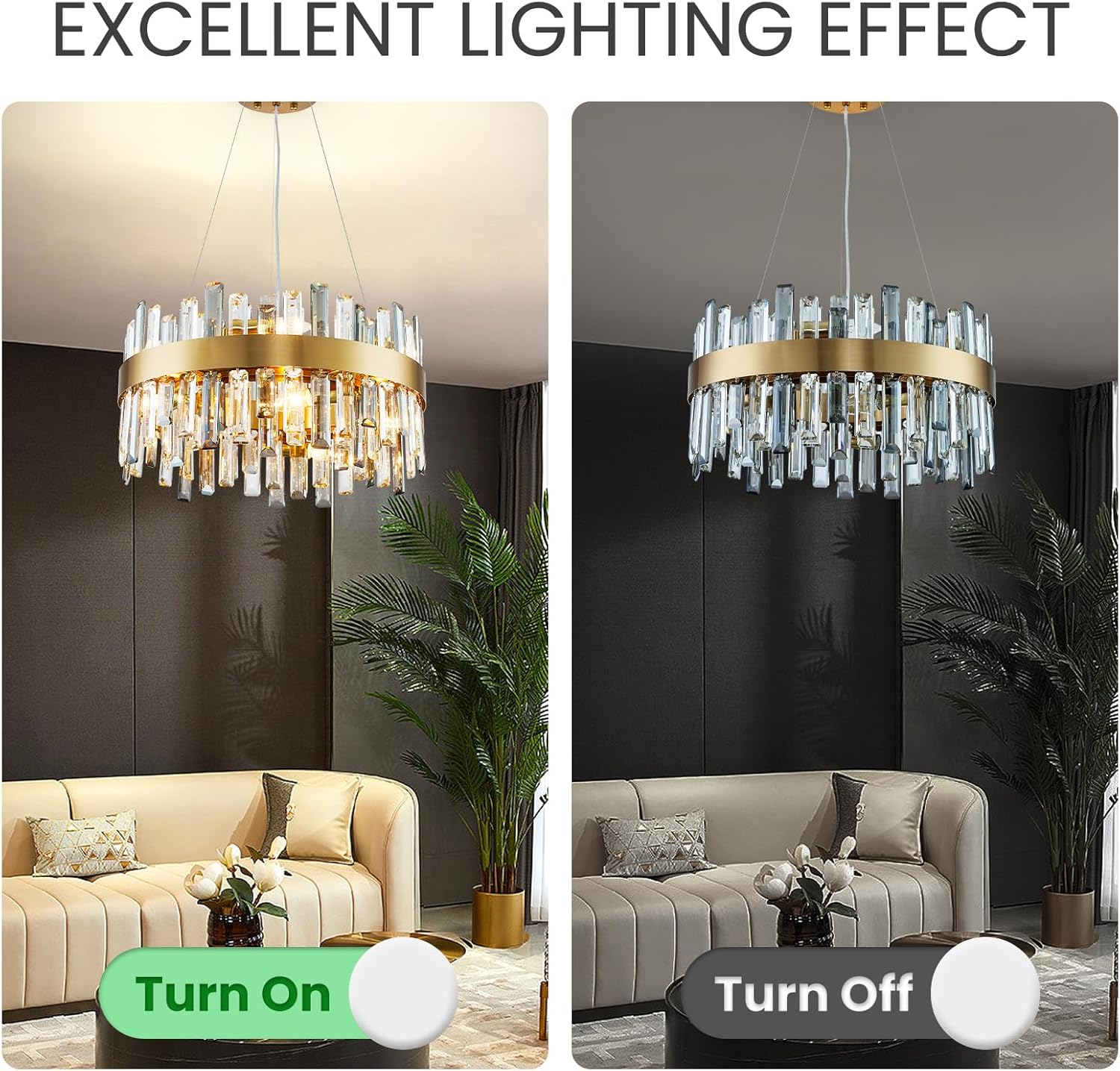 NOXARTE Candelabro redondo de cristal de lujo de 19.7 pulgadas, lámpara colgante moderna con alambre ajustable, lámpara dorada para comedor, sala de