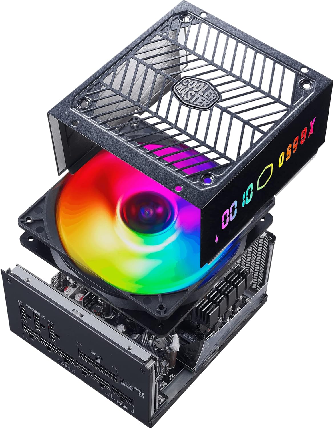 Cooler Master XG650 Plus Platinum ARGB totalmente modular, 650W, panel de visualización de información incorporado, ventilador silencioso ARGB 5.315