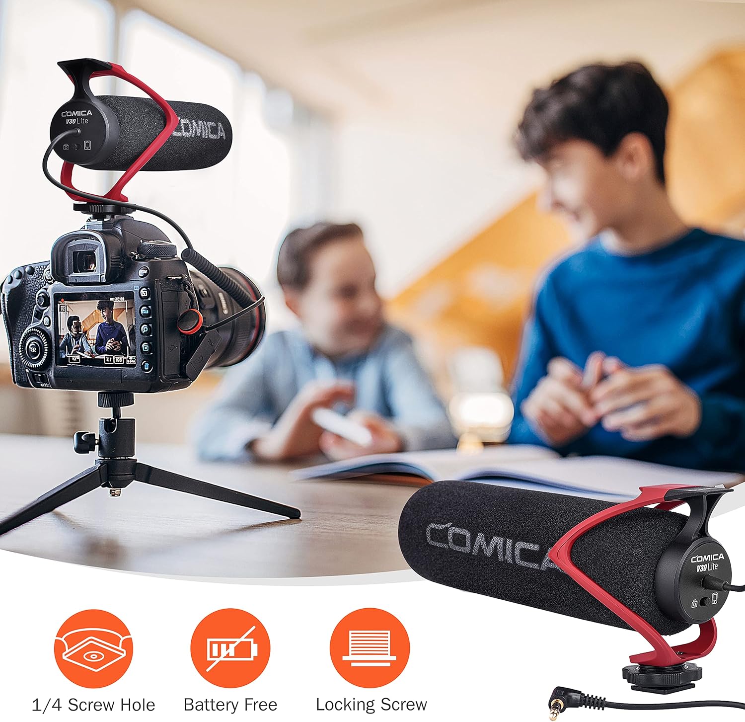 comica CVM-V30 LITE Micrófono de cámara direccional súper cardioide para cámaras Canon Nikon Sony Fuji DSLR y teléfonos inteligentes iPhone Android