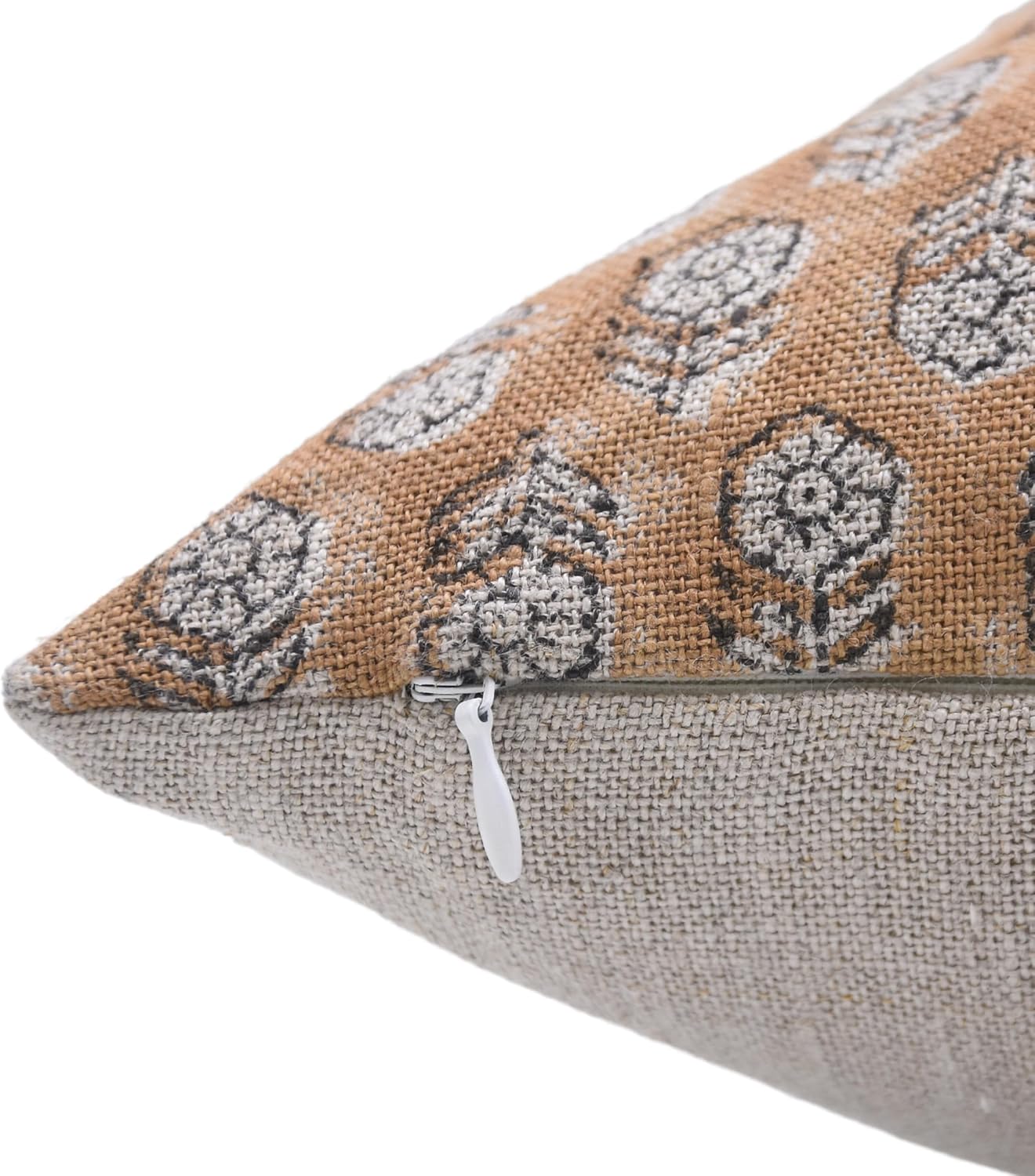 Fundas de almohada de lino puro con estampado de bloques de 18 x 18 pulgadas, hechas a mano, fundas de almohada vintage para sofá y sofá, funda de