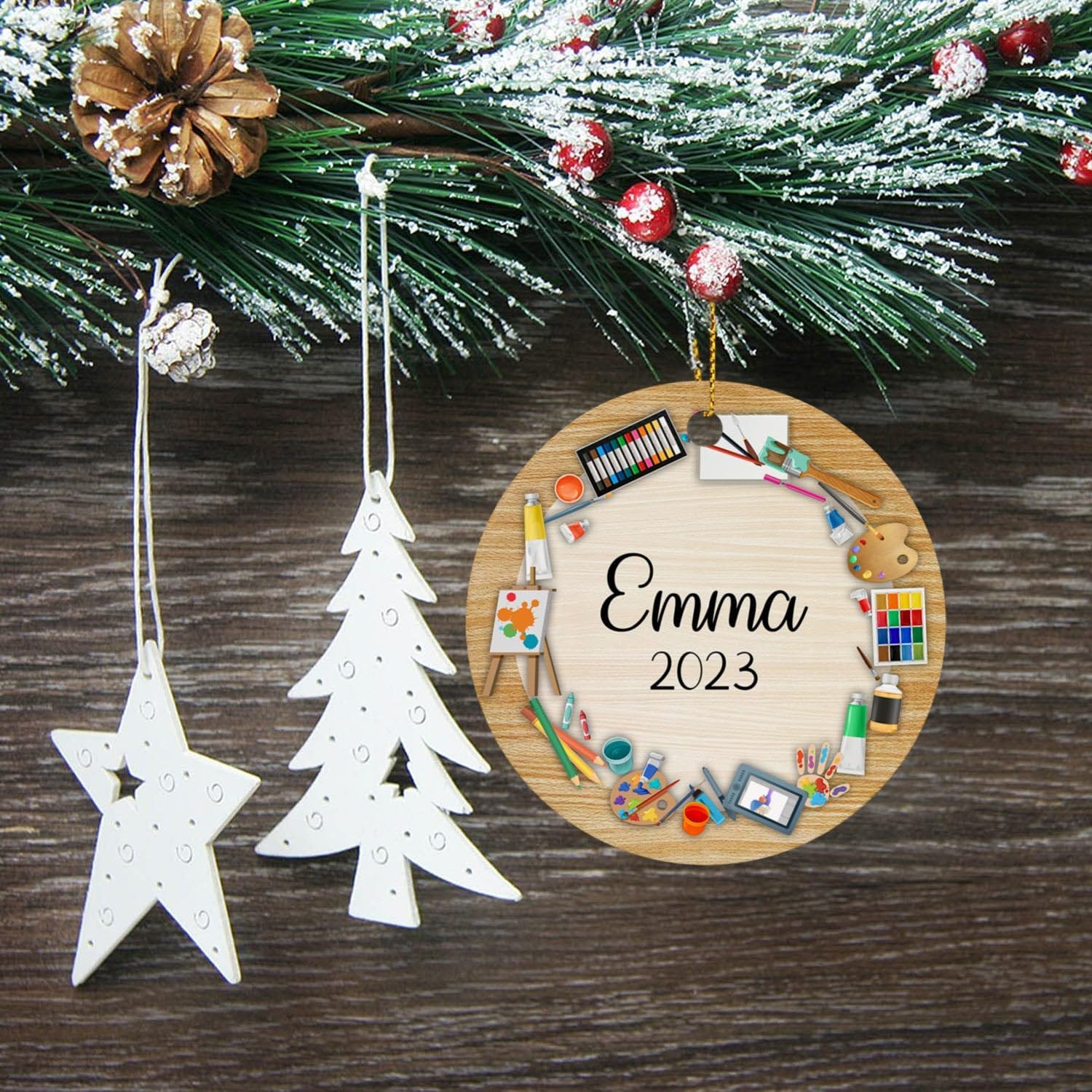 Adorno de artista 2024, adorno de Navidad personalizado para artista, adorno de dibujo personalizado para pintura, decoración de árbol de Navidad,