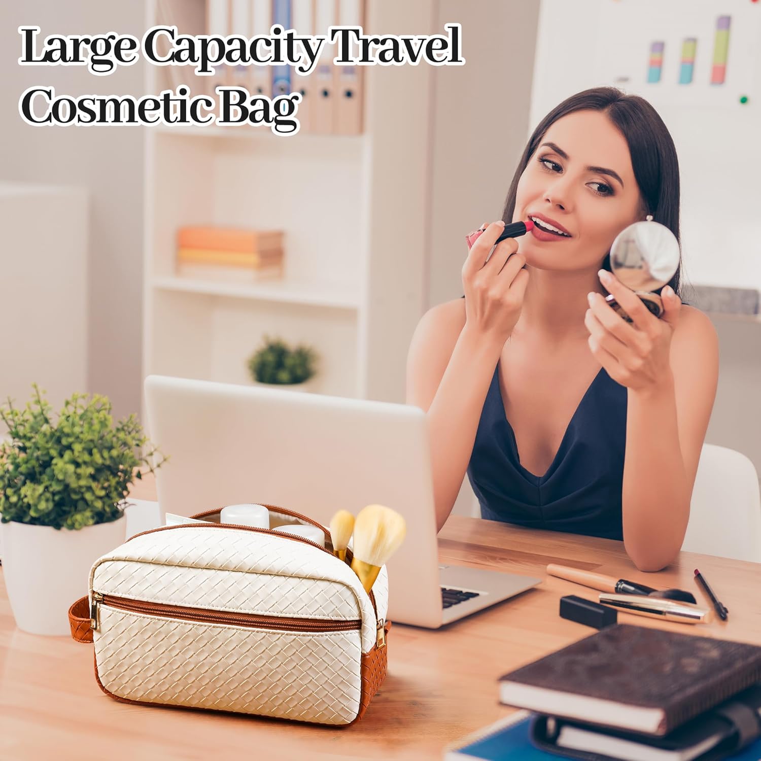 SFXULIX Bolsa de maquillaje, bolsa de cosméticos portátil, bolsa de cosméticos de viaje de gran capacidad, bolsa de maquillaje de viaje impermeable