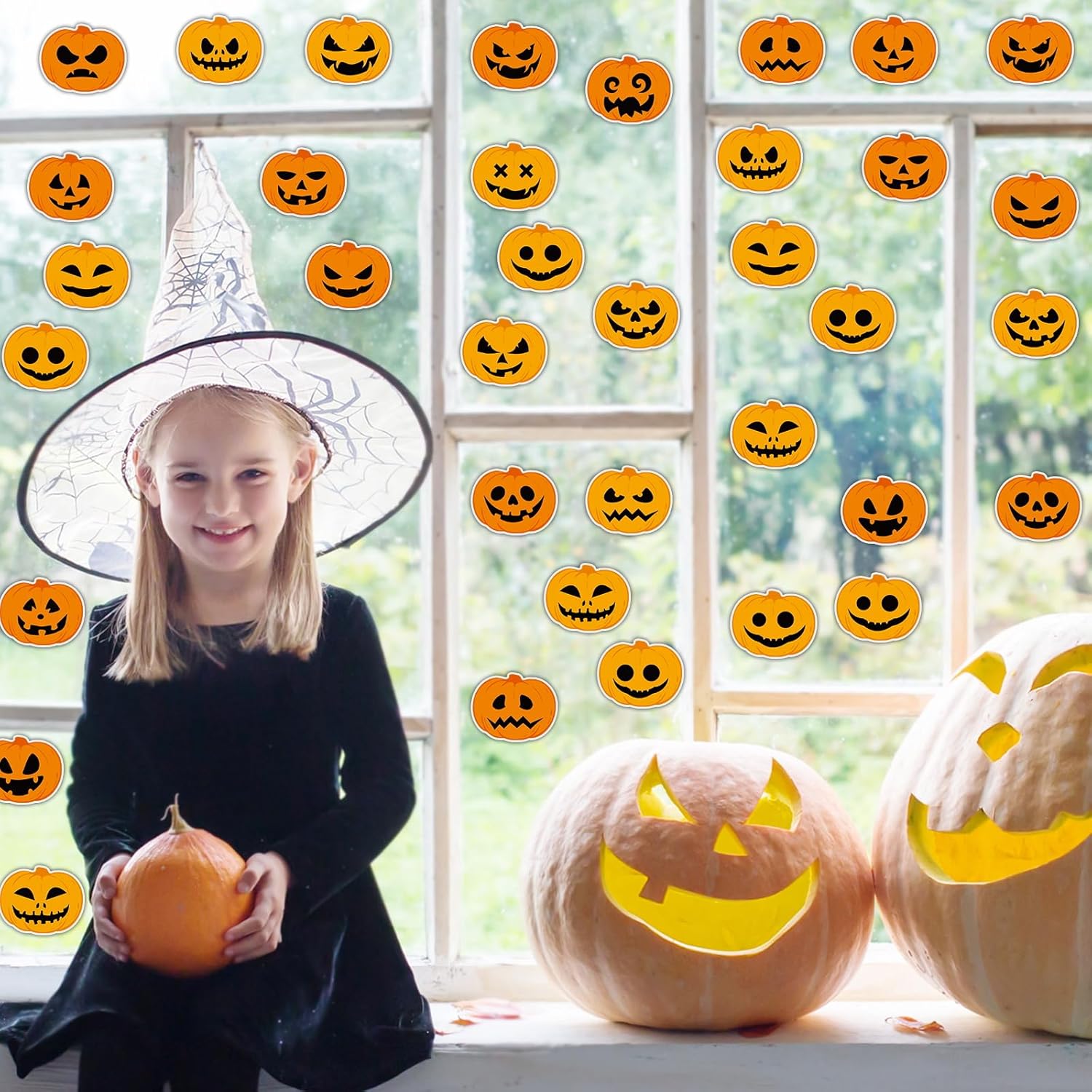 20 calcomanías de gel grueso de calabaza de Halloween para decoración de ventana de Halloween, calabaza de Halloween, calcomanías de gel para