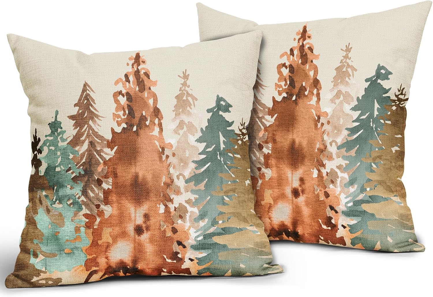 Sweetshow Juego de 2 fundas de almohada de color otoñal de 20 x 20 pulgadas, estilo rústico, acuarela, árbol de otoño, con temática de naturaleza,