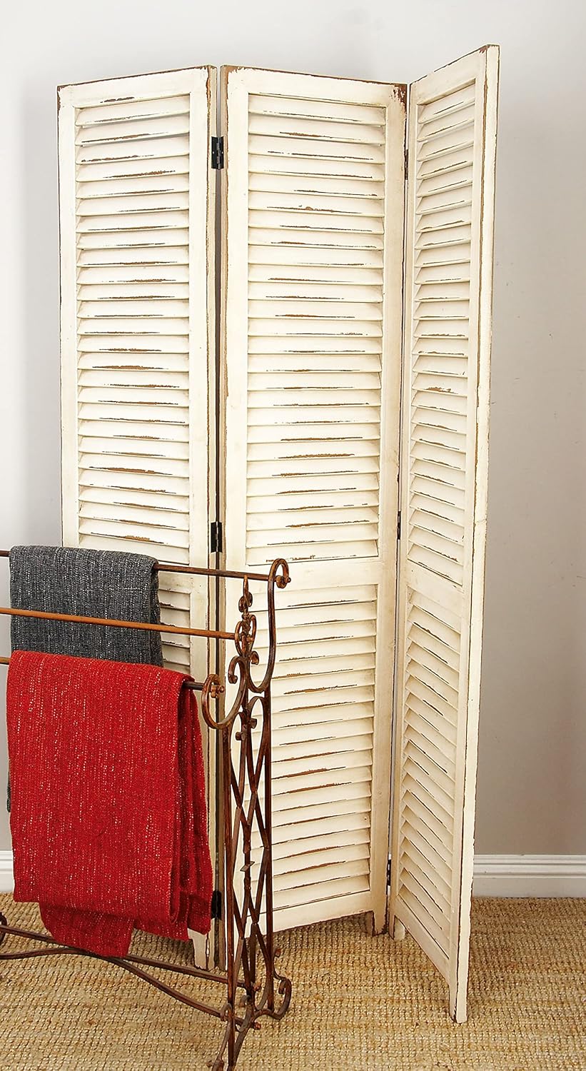 Biombo de 3 paneles, de madera, de la marca Deco 79., Madera, Negro, talla única