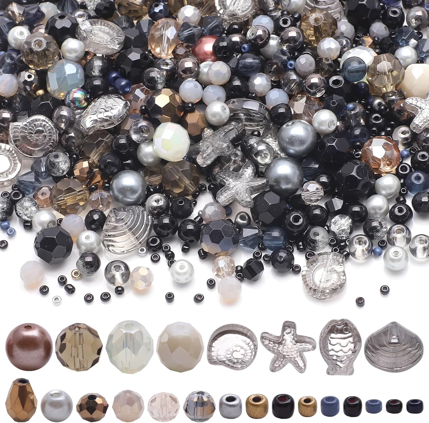 870 cuentas de joyería de cristal surtidas, cuentas sueltas de piedras preciosas perforadas, cuentas de cristal transparente para manualidades,