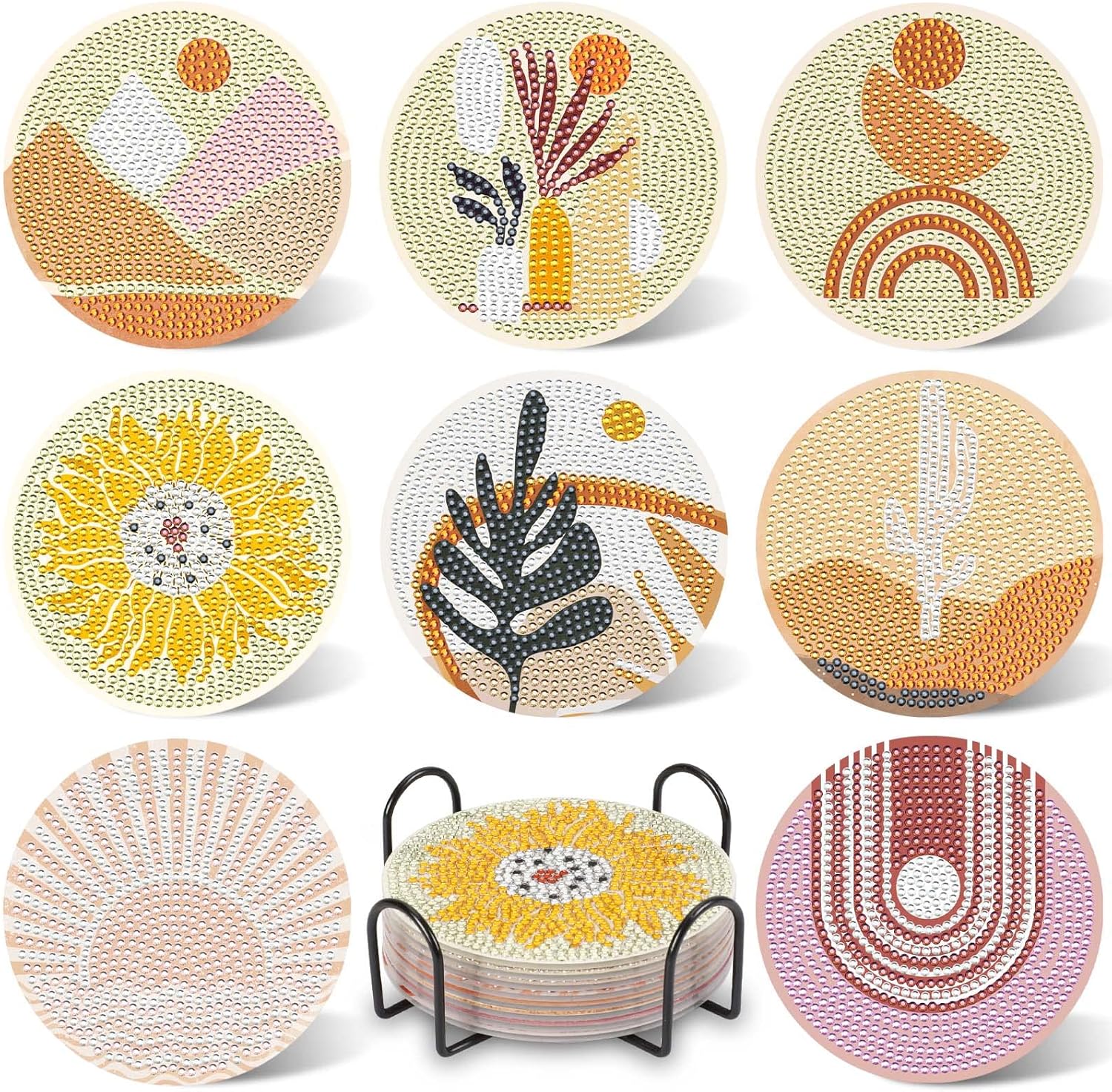 UPINS 8 posavasos bohemios de pintura de diamantes para bebidas, kits de arte de diamantes para adultos, niños, principiantes, suministros de arte
