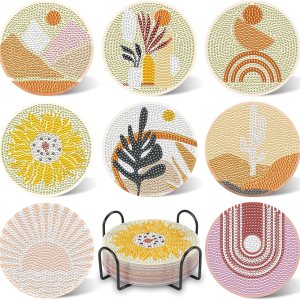 UPINS 8 posavasos bohemios de pintura de diamantes para bebidas, kits de arte de diamantes para adultos, niños, principiantes, suministros de arte UPINS 8 posavasos bohemios de pintura de diamantes para bebidas, kits de arte de diamantes para adultos, niños, principiantes, suministros de arte