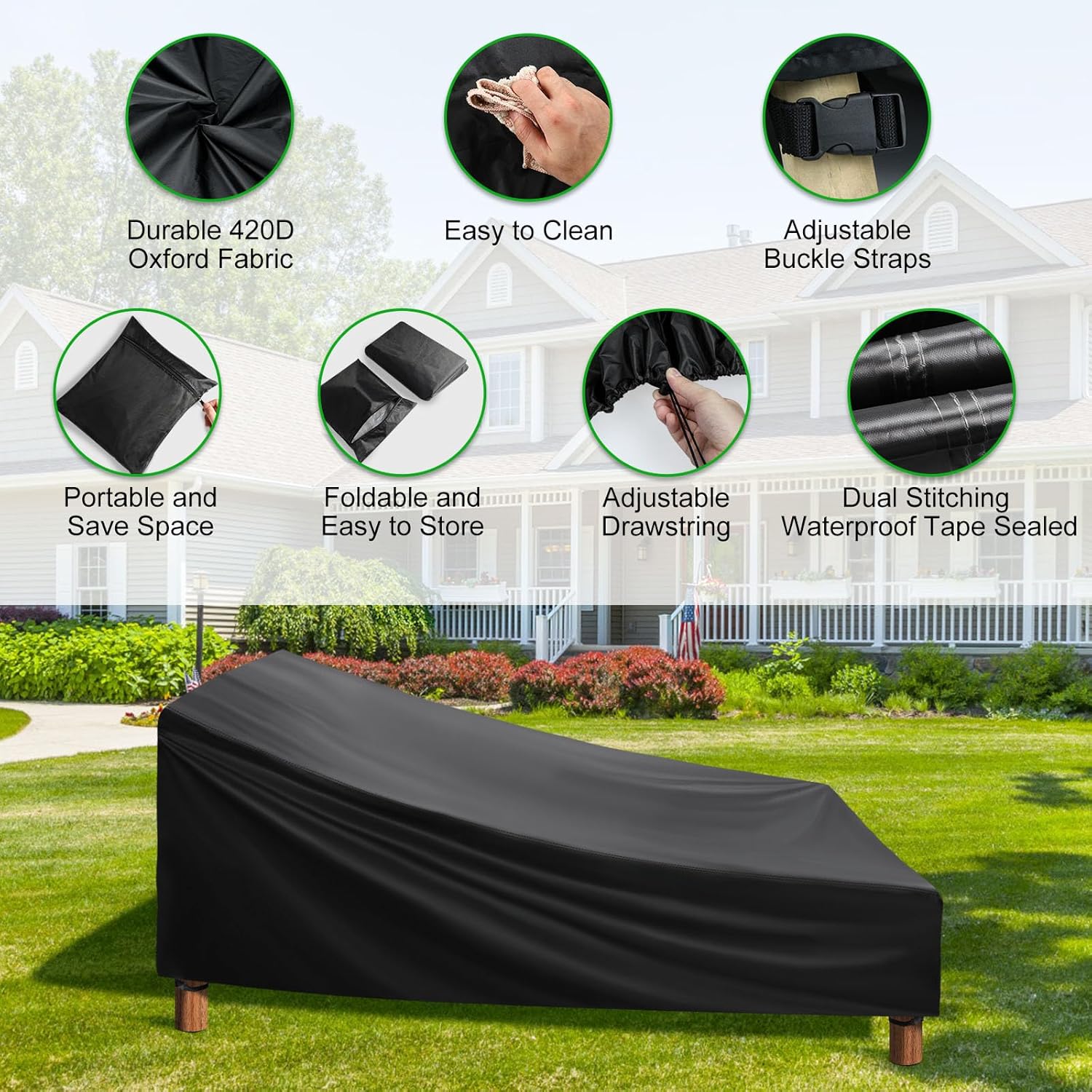 Fundas impermeables para tumbonas de patio, para exteriores, para todo tipo de clima, protección resistente para tu valiosa tumbona, 76 pulgadas de