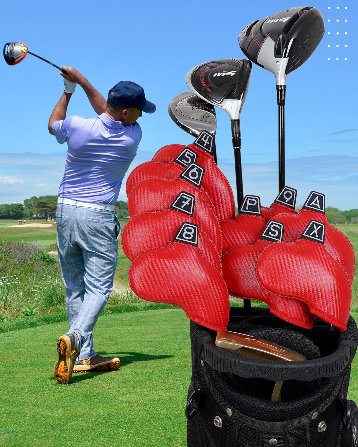 Iron Golf Head Club Set,10pcs Golf Iron Covers, Black Leather Headcover Wedge Covers for Callaway Taylormade Ping Cobra RH and LH Etc