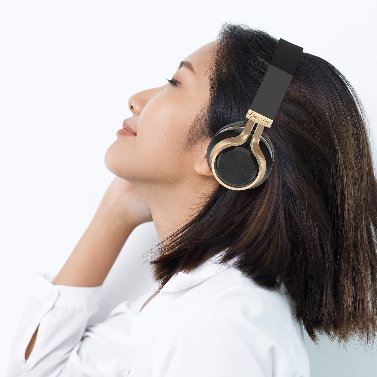 Aduro Resonance Auriculares inalámbricos con micrófono plegables sobre la oreja con micrófono auriculares inalámbricos recargables – negrodorado