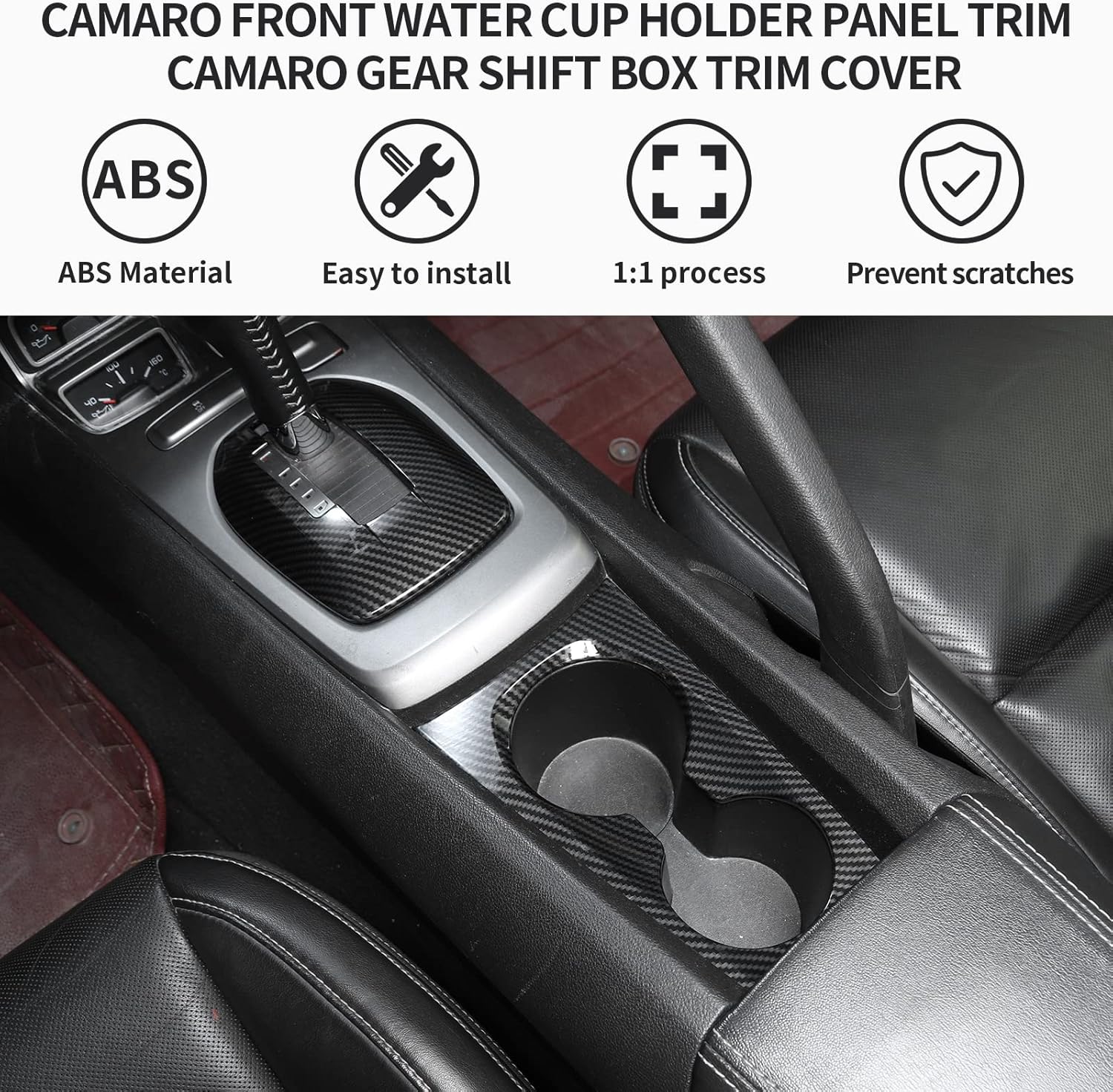 Kit de cubierta de fibra de carbono para portavasos delantero + caja de cambios para Chevrolet Chevy Camaro 2010-2015