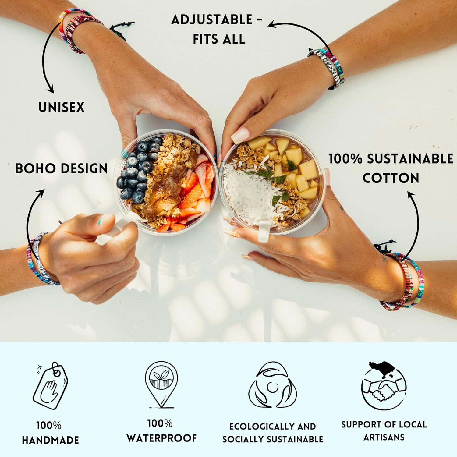 Boho Surfer Bracelet Women & Men – Braided Summer Beach Bracelet – Handmade Festival Accessories – Thin Friendship Bracelets – 100% Waterproof &