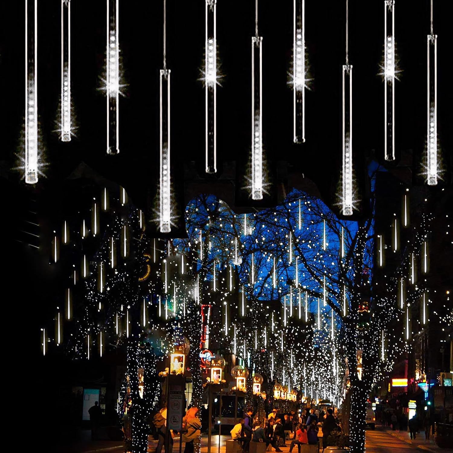 Luces de Navidad para exteriores, 10 tubos, 240 LED, luces de caída de lluvia, IP65, impermeables, con certificación UL, luces de lluvia de